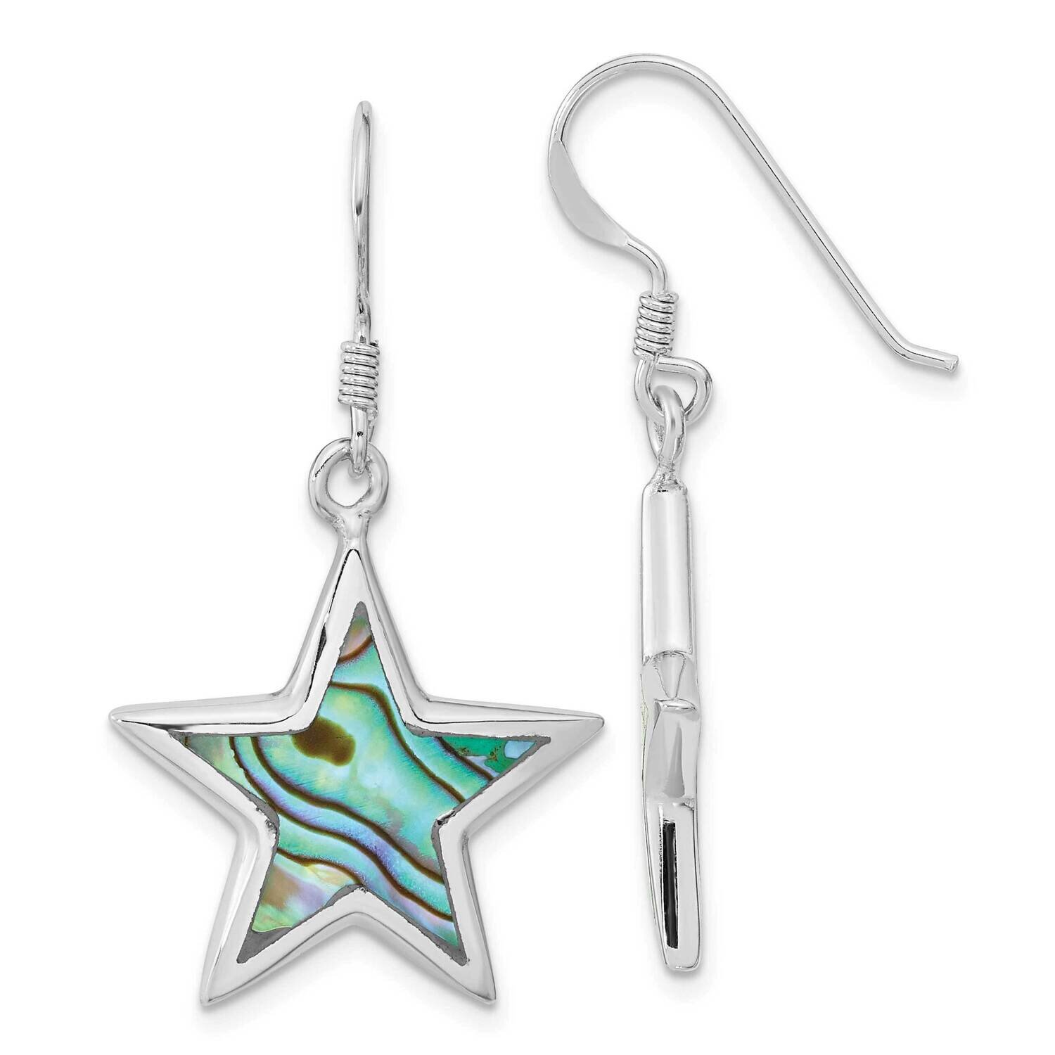 Abalone Star Dangle Earrings Sterling Silver Rhodium-Plated Polished QE16493, MPN: QE16493, 1969041…