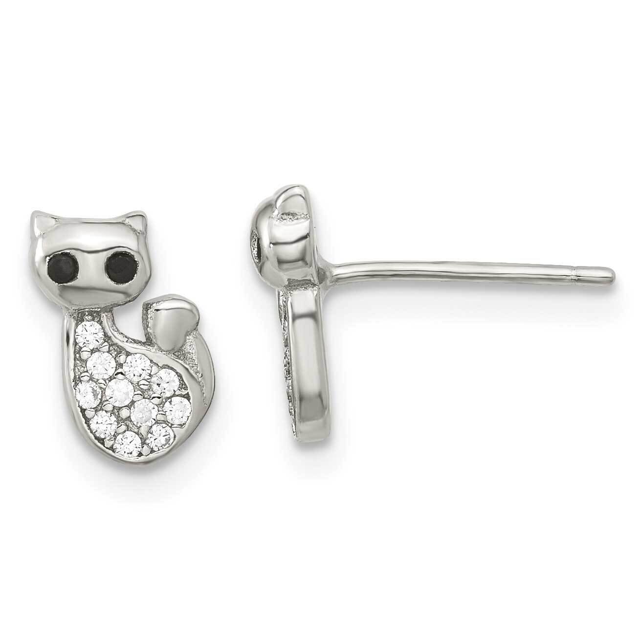 CZ Diamond Cat Post Earrings Sterling Silver Rhodium-Plated QE16499, MPN: QE16499, 196904166833