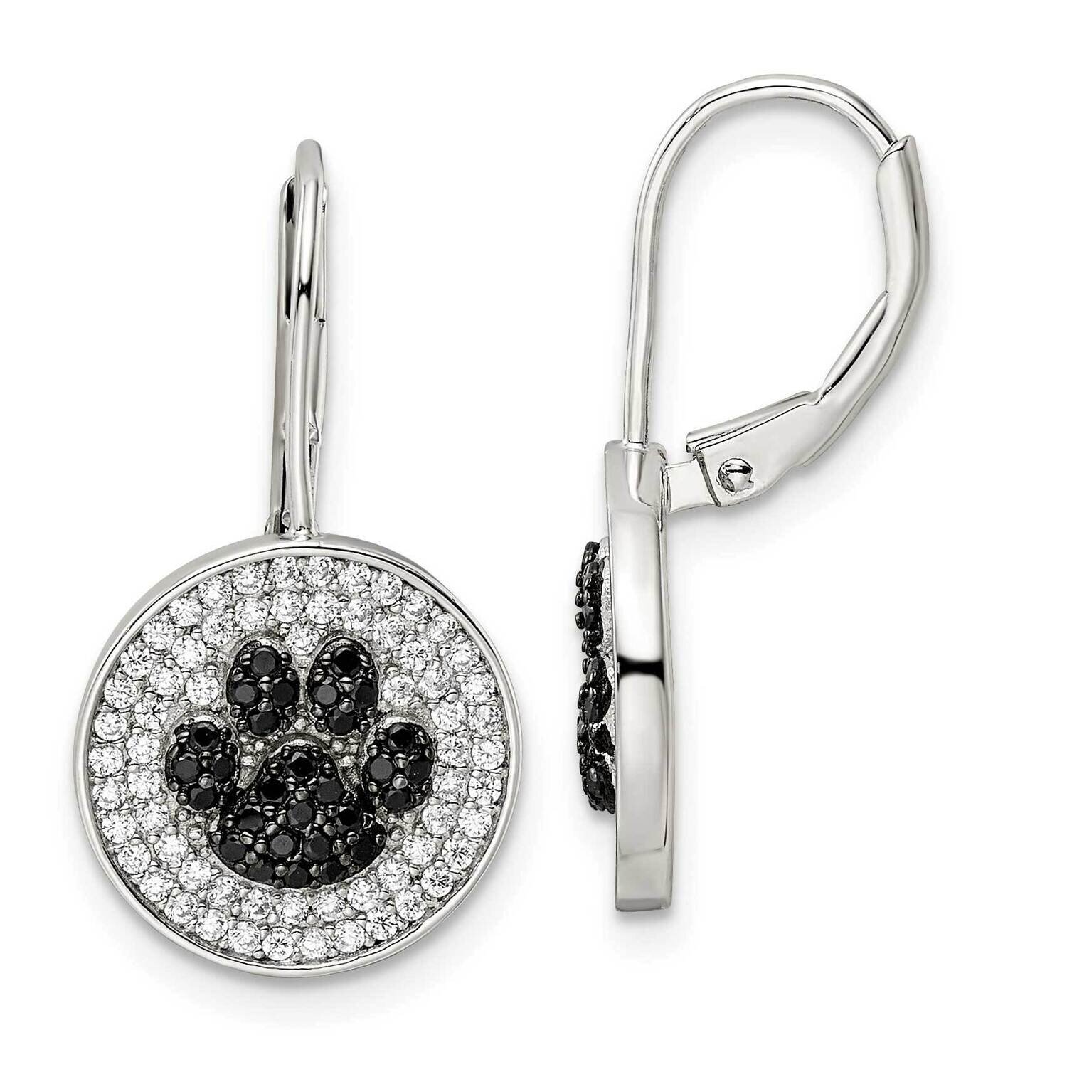 CZ Diamond Paw Print Leverback Earrings Sterling Silver Polished QE16501, MPN: QE16501, 196904167496