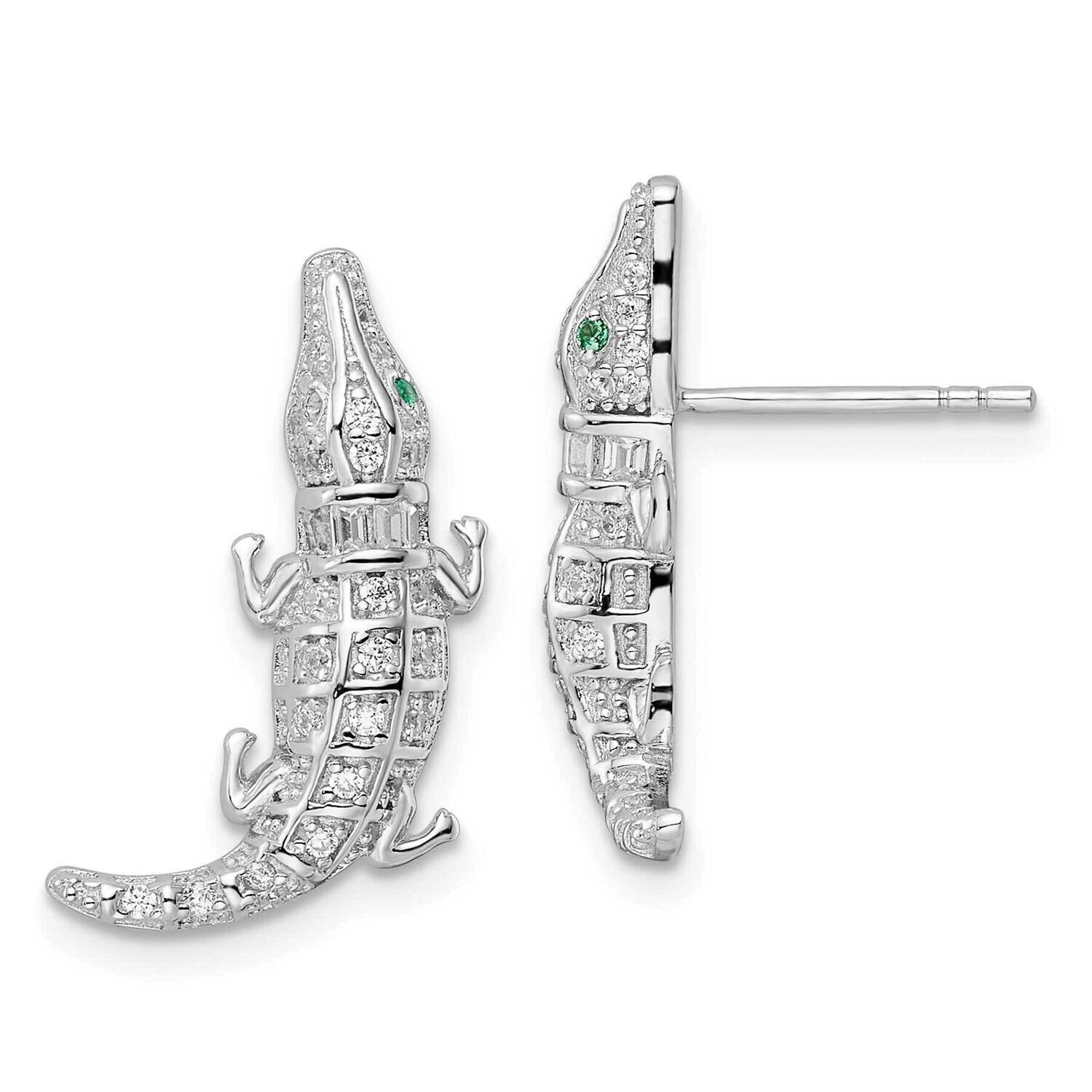 CZ Diamond Alligator Post Earrings Sterling Silver Rhodium-Plated Polished QE16502