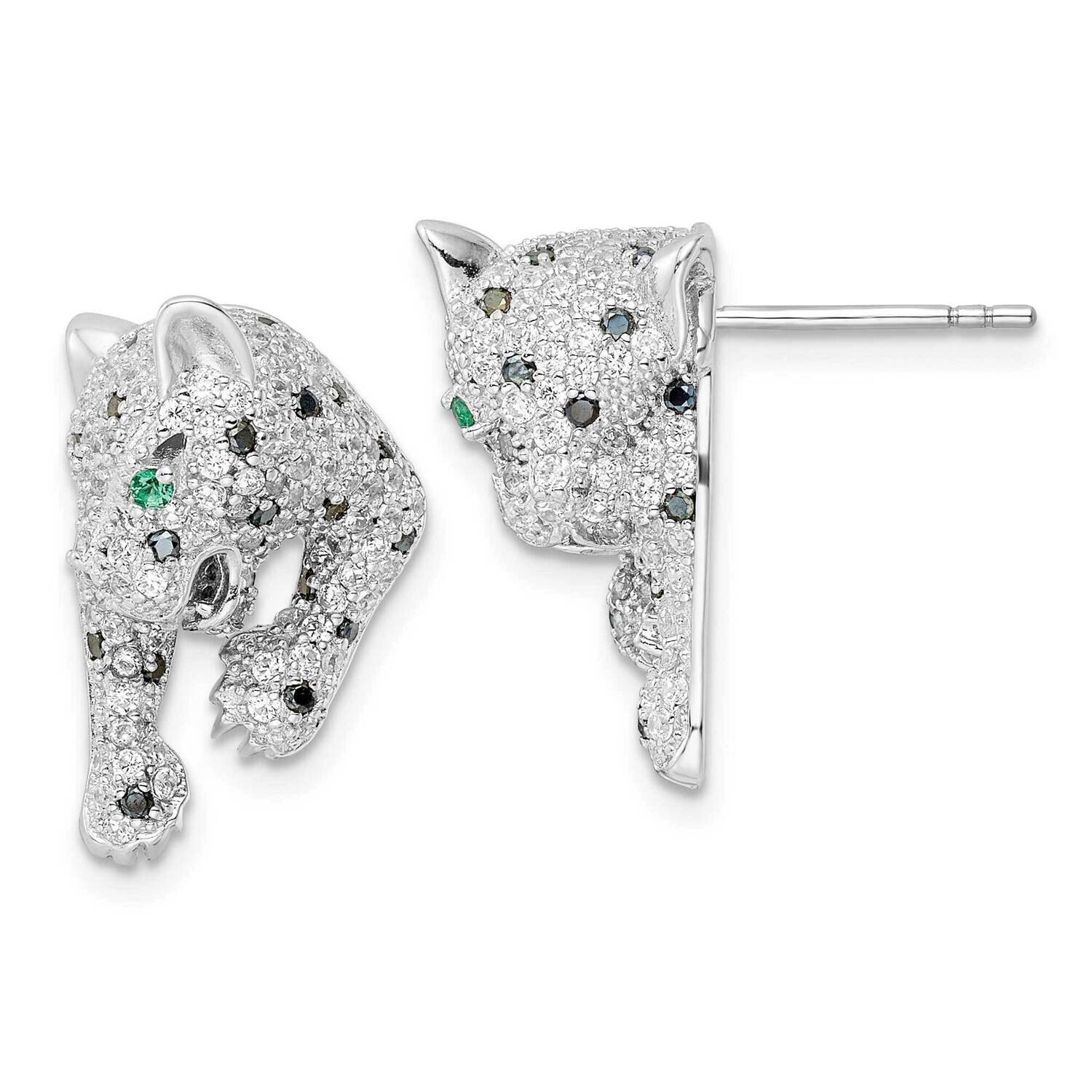 CZ Diamond Cheetah Post Earrings Sterling Silver Rhodium-Plated Polished QE16503, MPN: QE16503, 196…