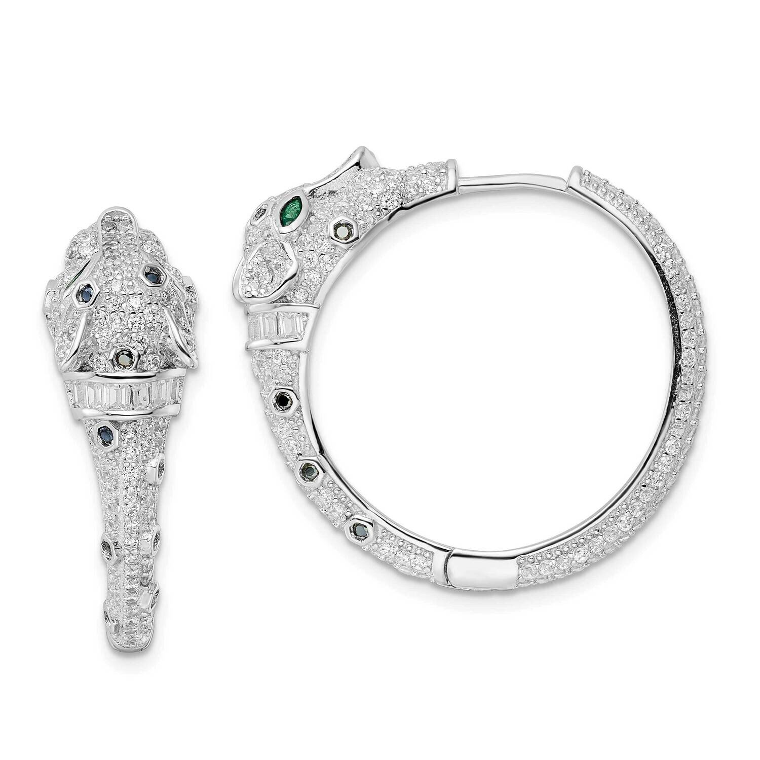 CZ Diamond Cheetah Hinged Hoop Earrings Sterling Silver Rhodium-Plated Polished QE16505