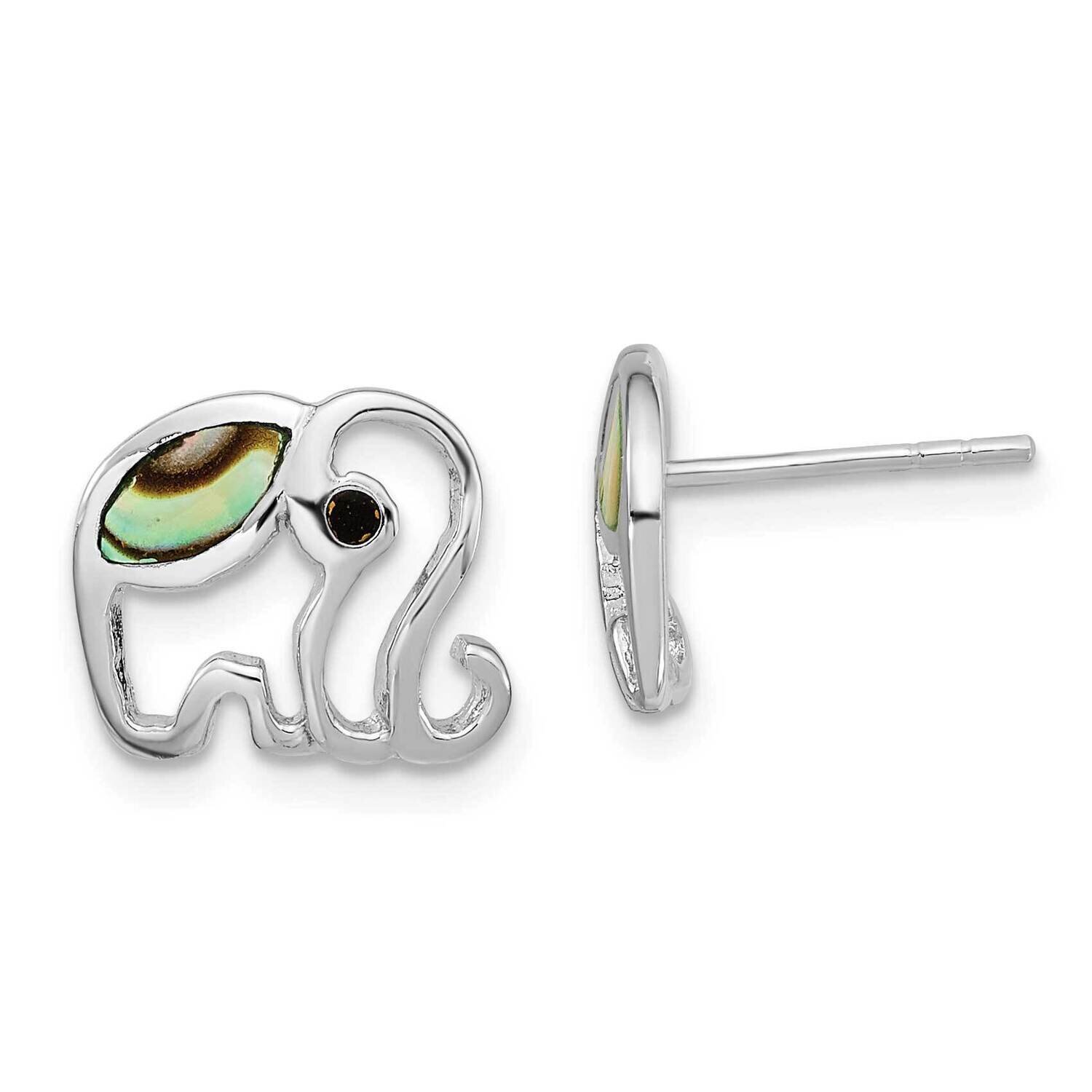 Abalone Elephant Post Earrings Sterling Silver Rhodium-Plated QE16506