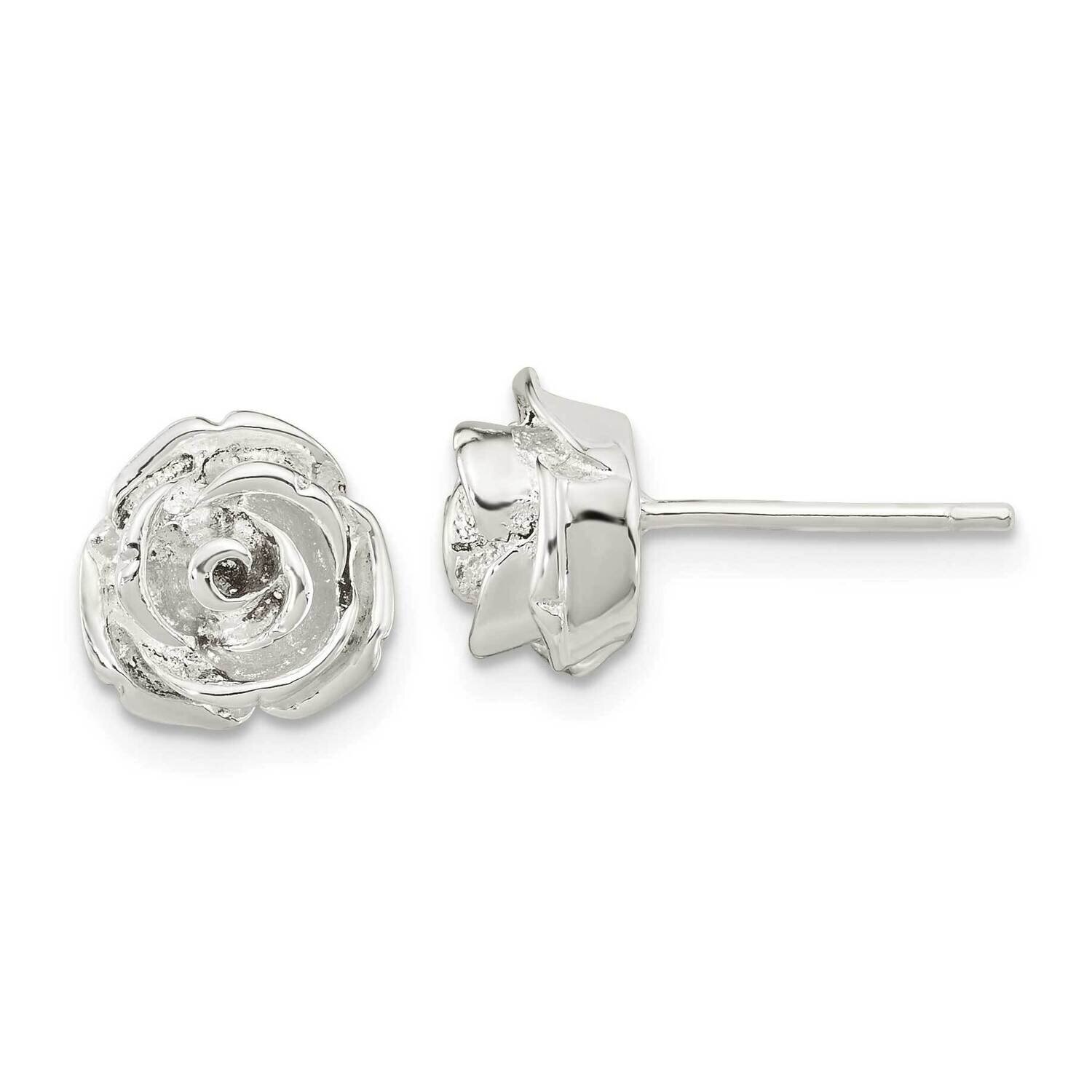 Rose Post Earrings Sterling Silver Polished QE16509, MPN: QE16509, 196904166727