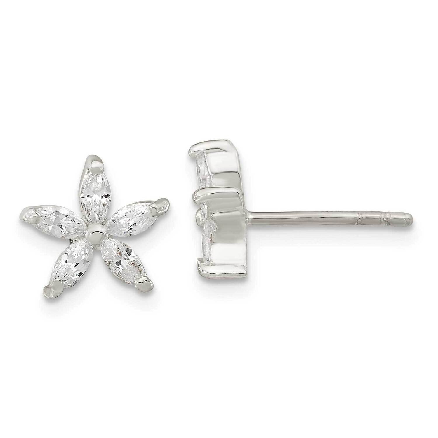 CZ Diamond Flower Post Earrings Sterling Silver Polished QE16513, MPN: QE16513, 196904166642