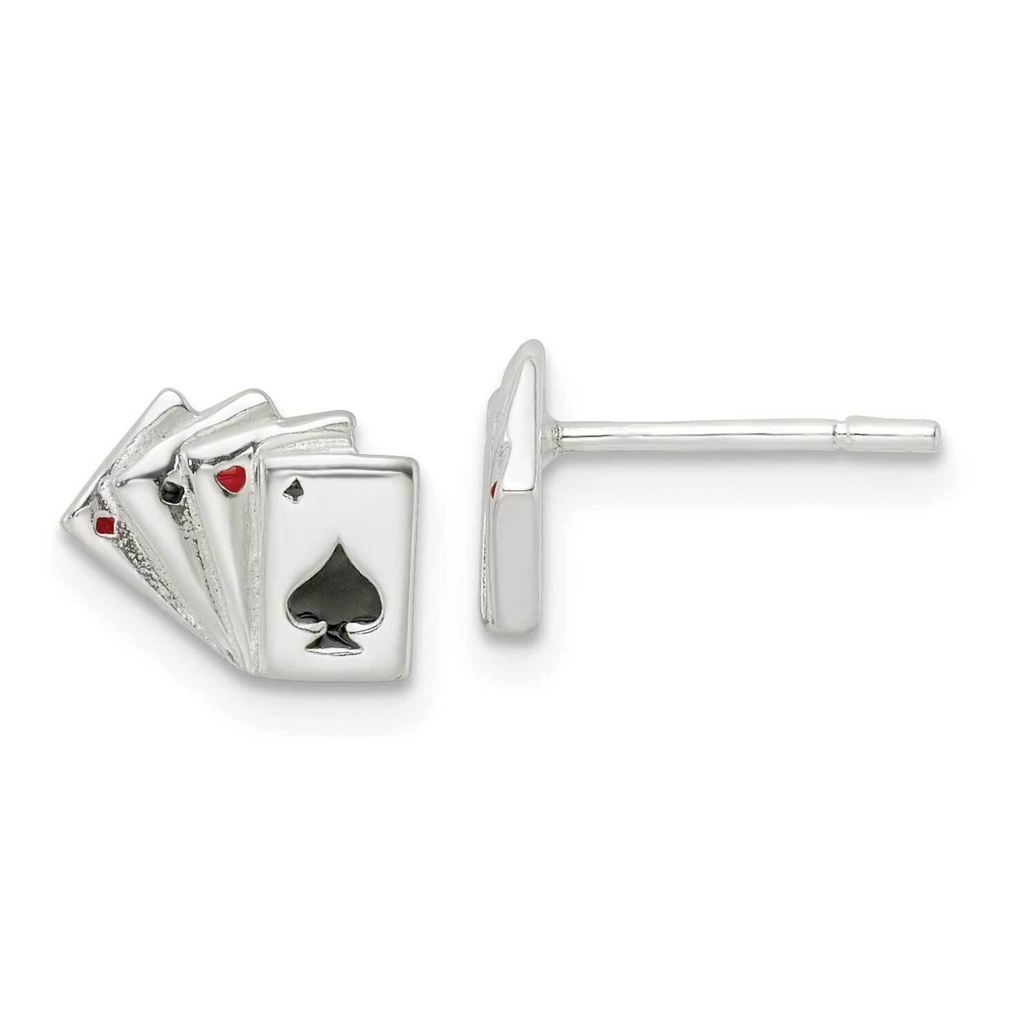 Playing Cards Post Earrings Sterling Silver Polished QE16521, MPN: QE16521, 196904167335