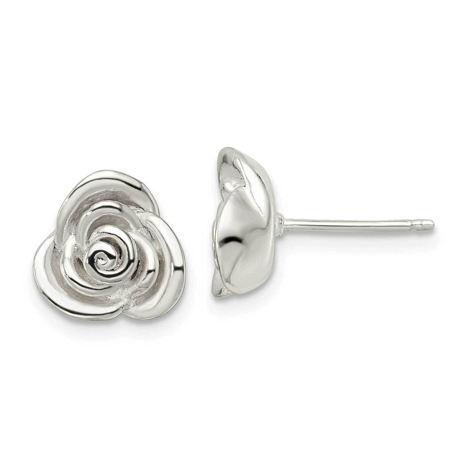 Rose Post Earrings Sterling Silver Polished QE16527, MPN: QE16527, 196904166468