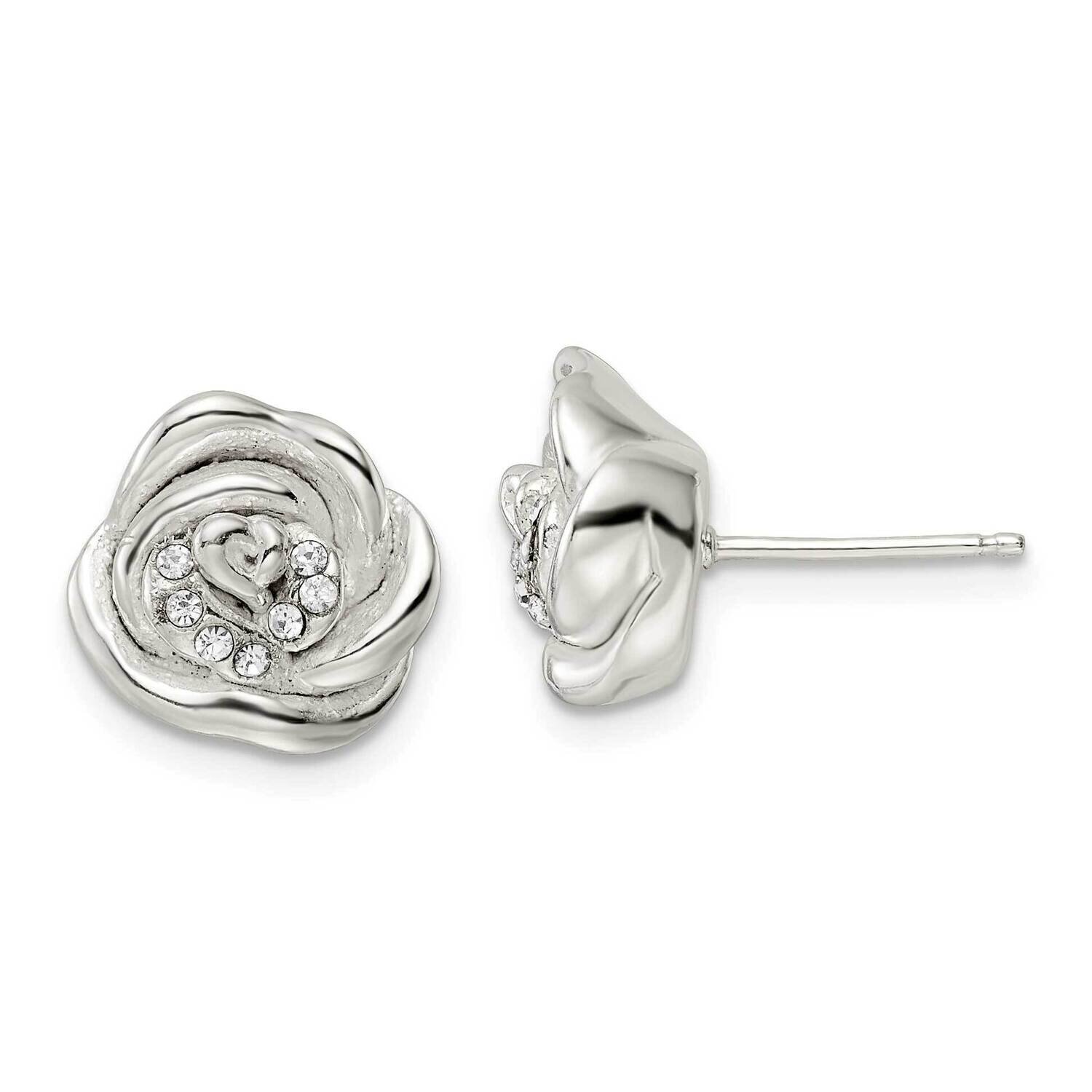 Lasered Crystal Rose Post Earrings Sterling Silver Polished QE16529, MPN: QE16529, 196904166222