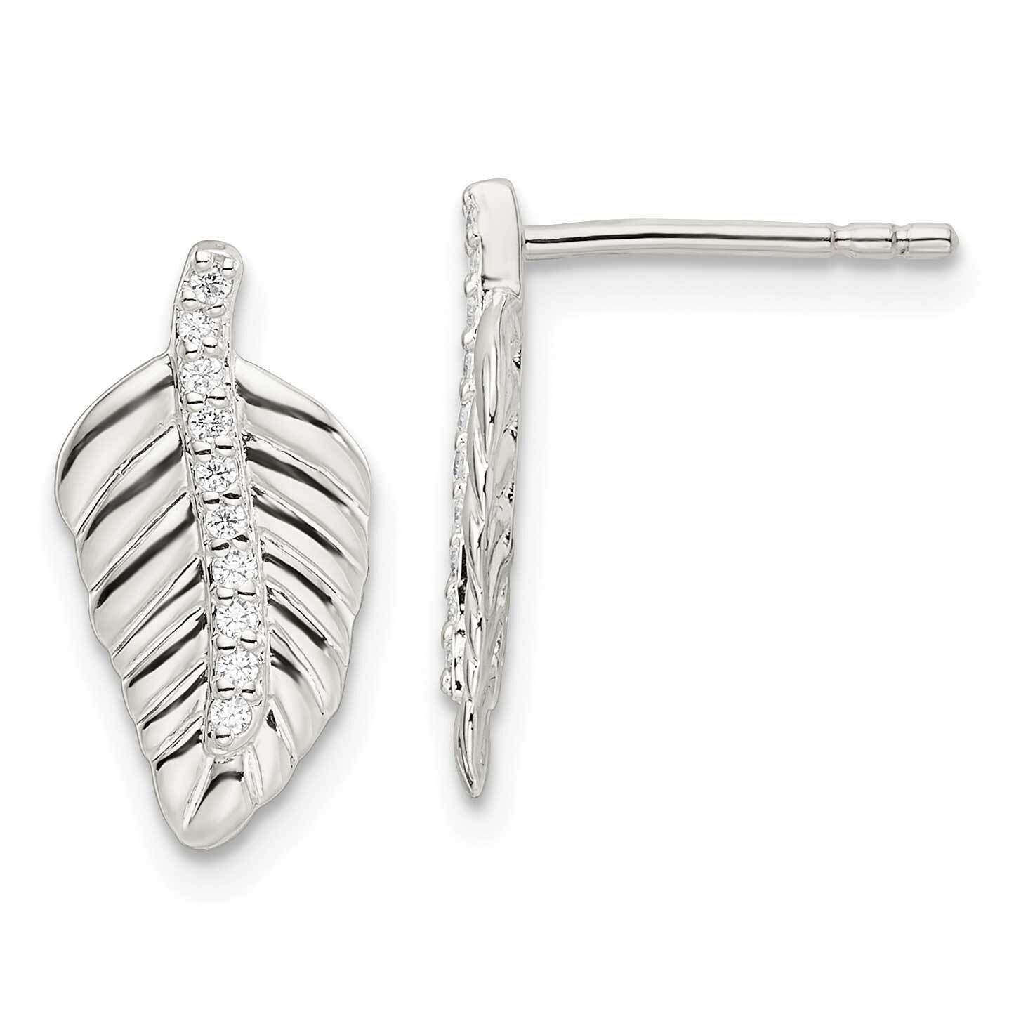 Leaf Post Earrings Sterling Silver Cz Diamond QE16537, MPN: QE16537, 196904167236