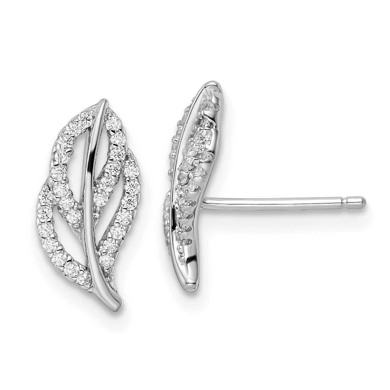 CZ Diamond Leaf Post Earrings Sterling Silver Rhodium-Plated Polished QE16540