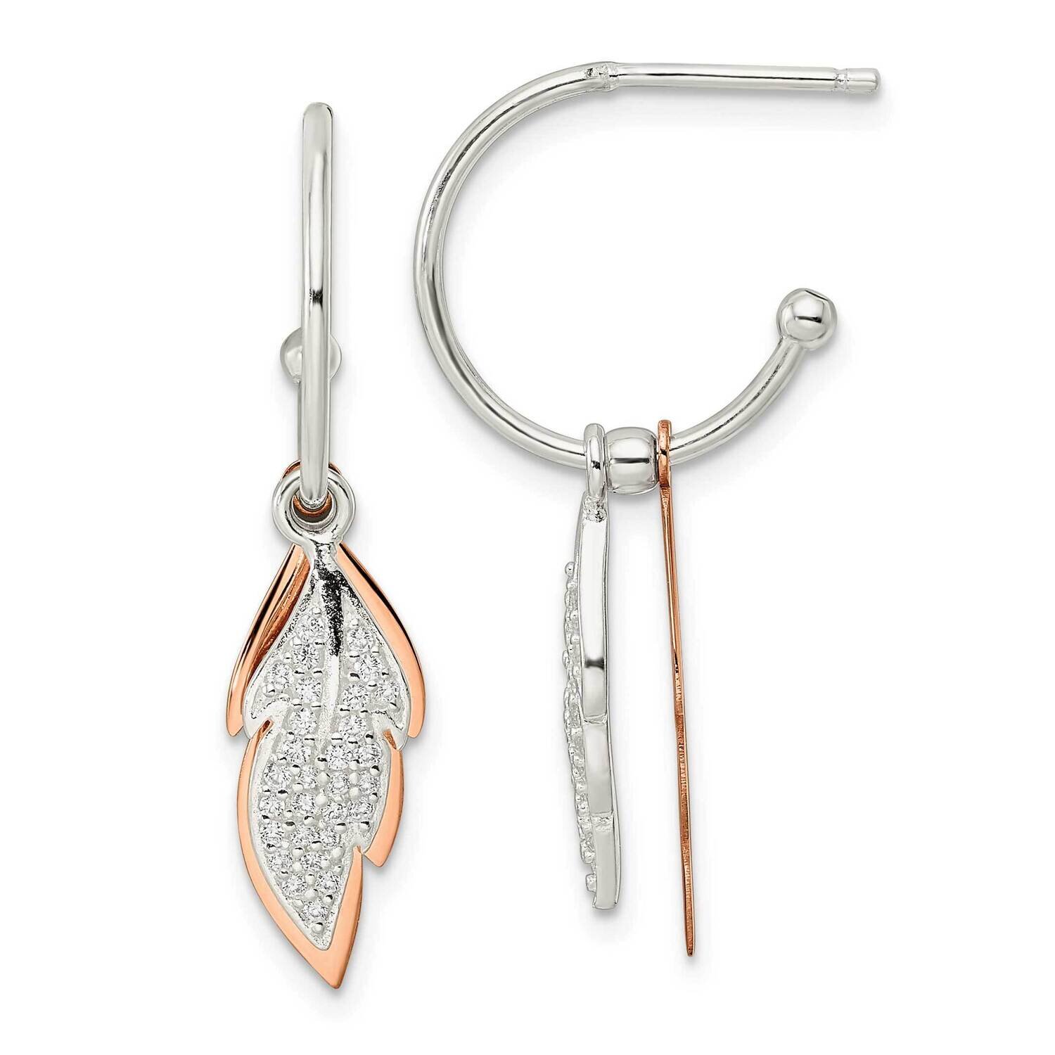 Leaves CZ Diamond Hoop Post Earrings Sterling Silver Rose-Tone QE16545, MPN: QE16545, 196904166239