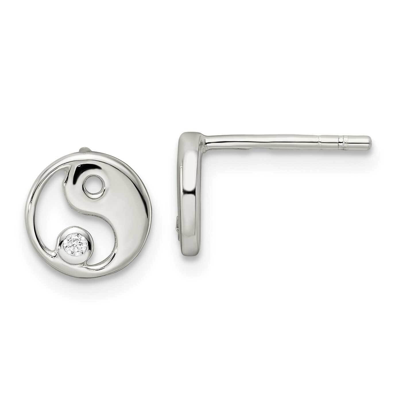 CZ Diamond Yin Yang Post Earrings Sterling Silver Polished QE16552, MPN: QE16552, 196904166024
