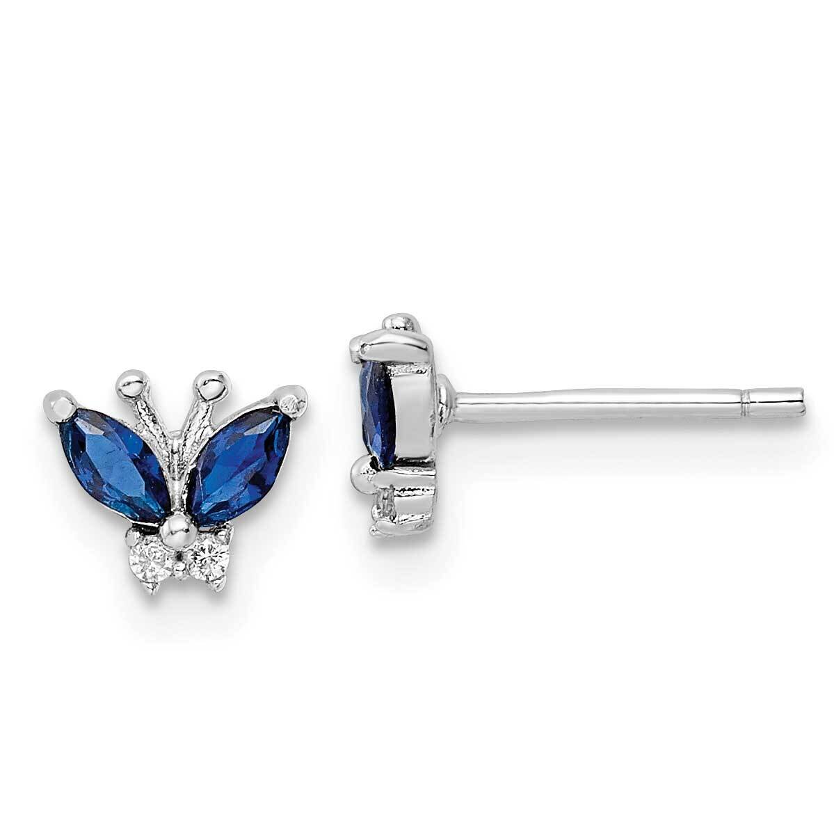 Blue &amp; White CZ Diamond Butterfly Post Earrings Sterling Silver Rhodium-Plated QE16557, MPN: QE1655…
