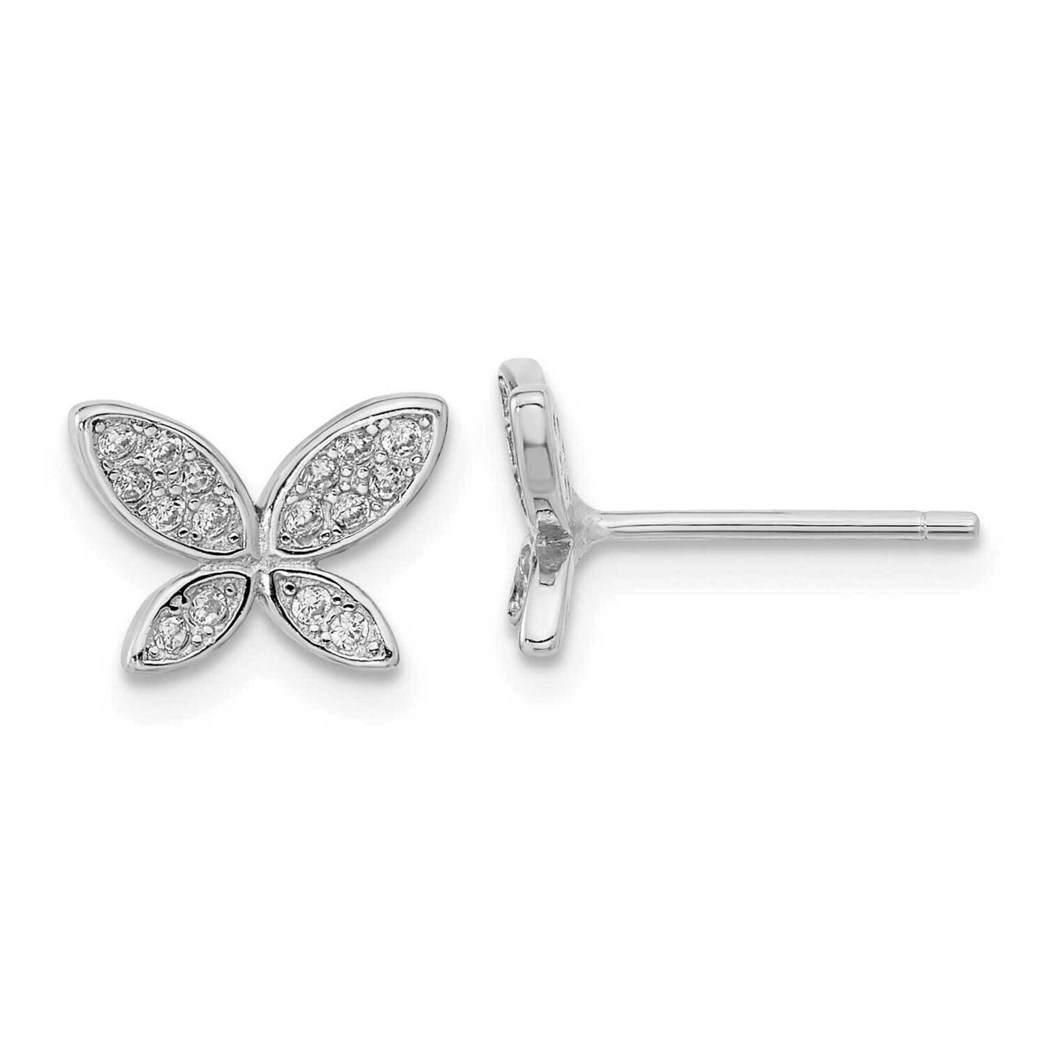 CZ Diamond Butterfly Post Earrings Sterling Silver Rhodium-Plated QE16559, MPN: QE16559, 1969041661…