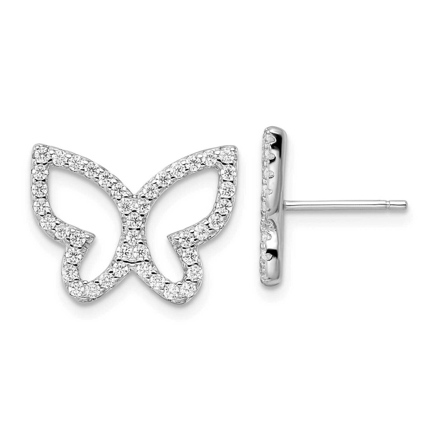 CZ Diamond Open Butterfly Post Earrings Sterling Silver Rhodium-Plated Polished QE16562, MPN: QE165…
