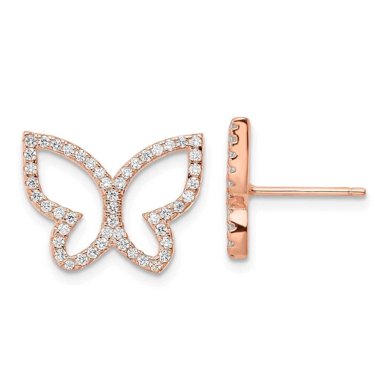 CZ Diamond Open Butterfly Post Earrings Sterling Silver Rose-Tone QE16563