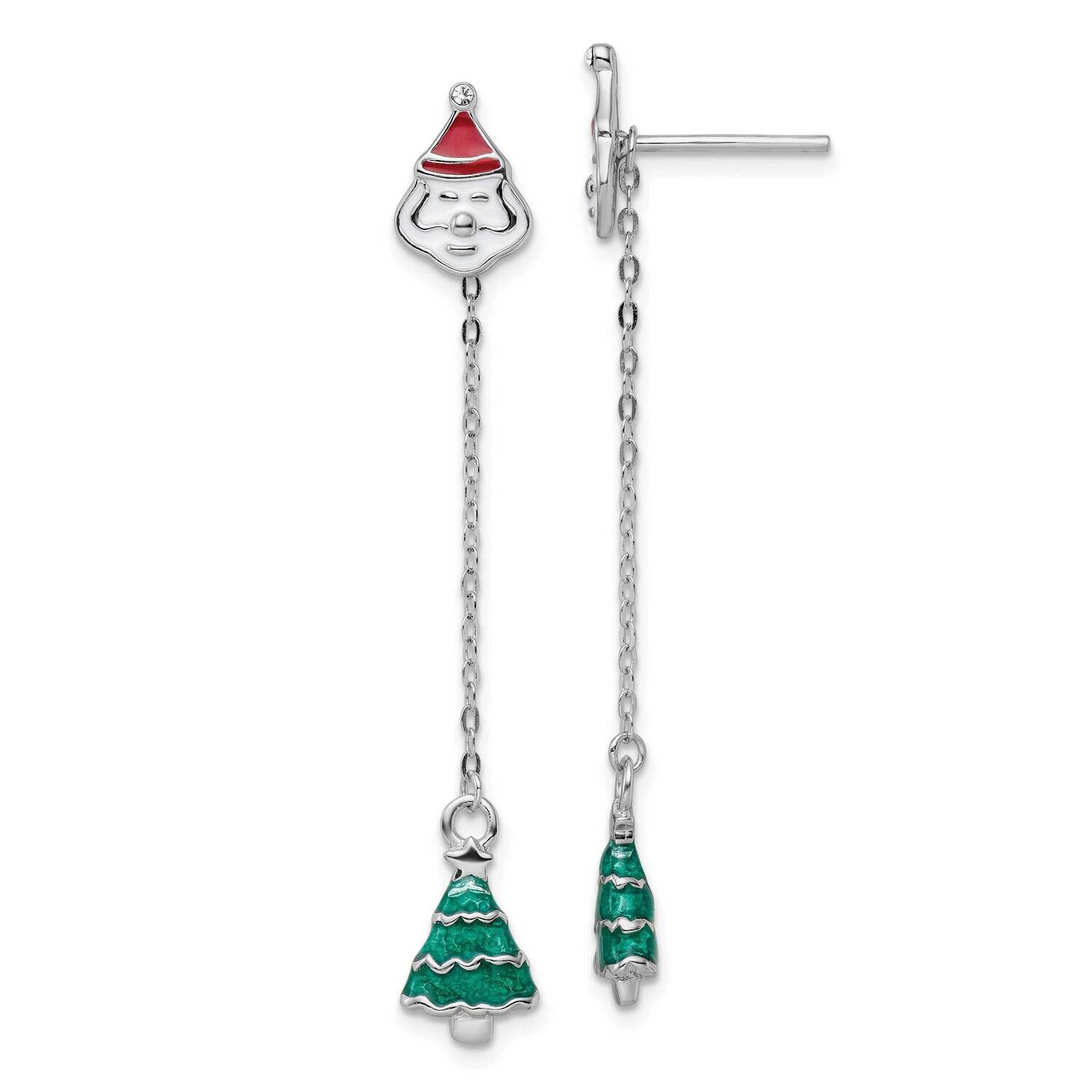 Enameled Crystal Santa Tree Post Earrings Sterling Silver Rhodium-Plated QE16568, MPN: QE16568, 196…