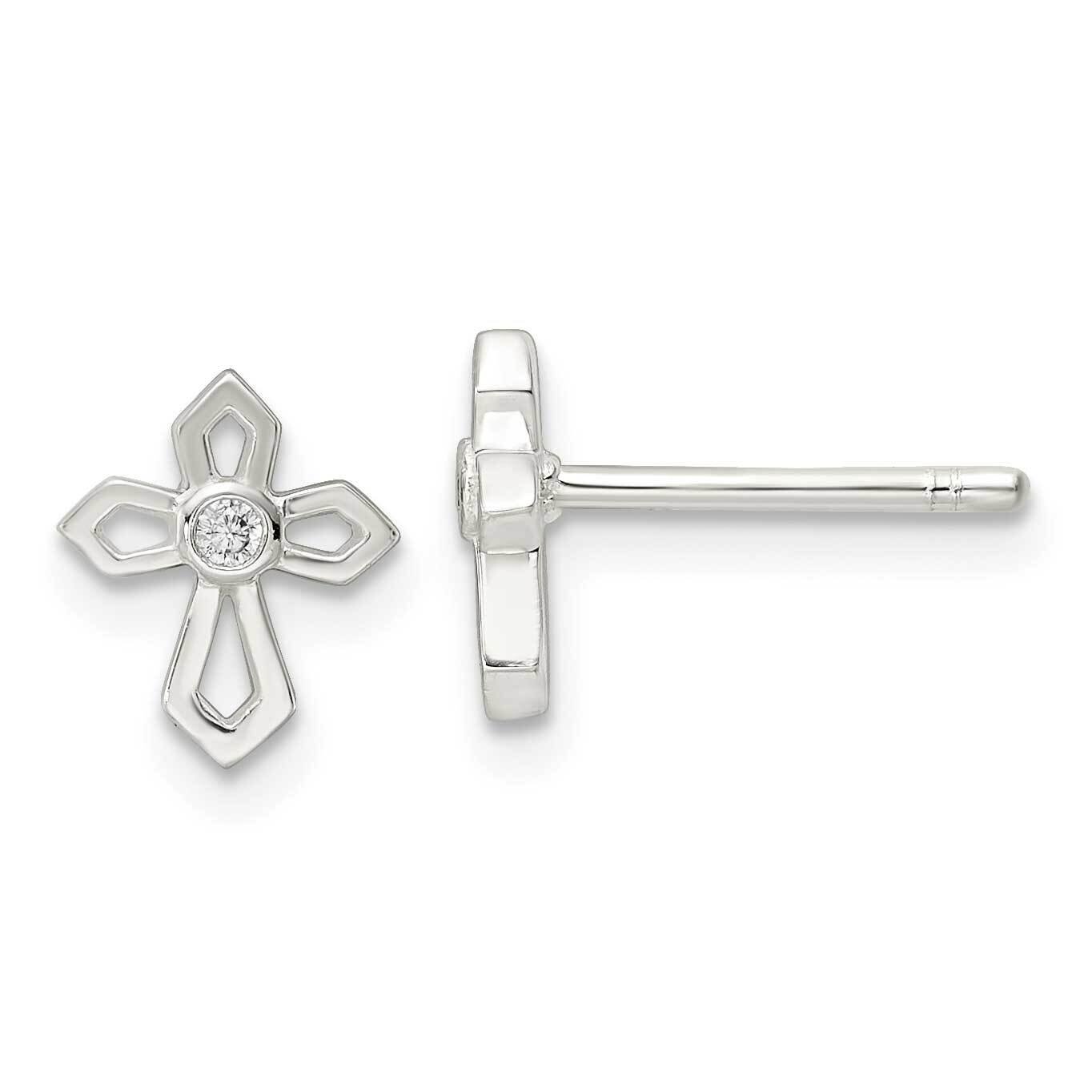 Cross CZ Diamond Post Earrings Sterling Silver Polished QE16573, MPN: QE16573, 196904165782