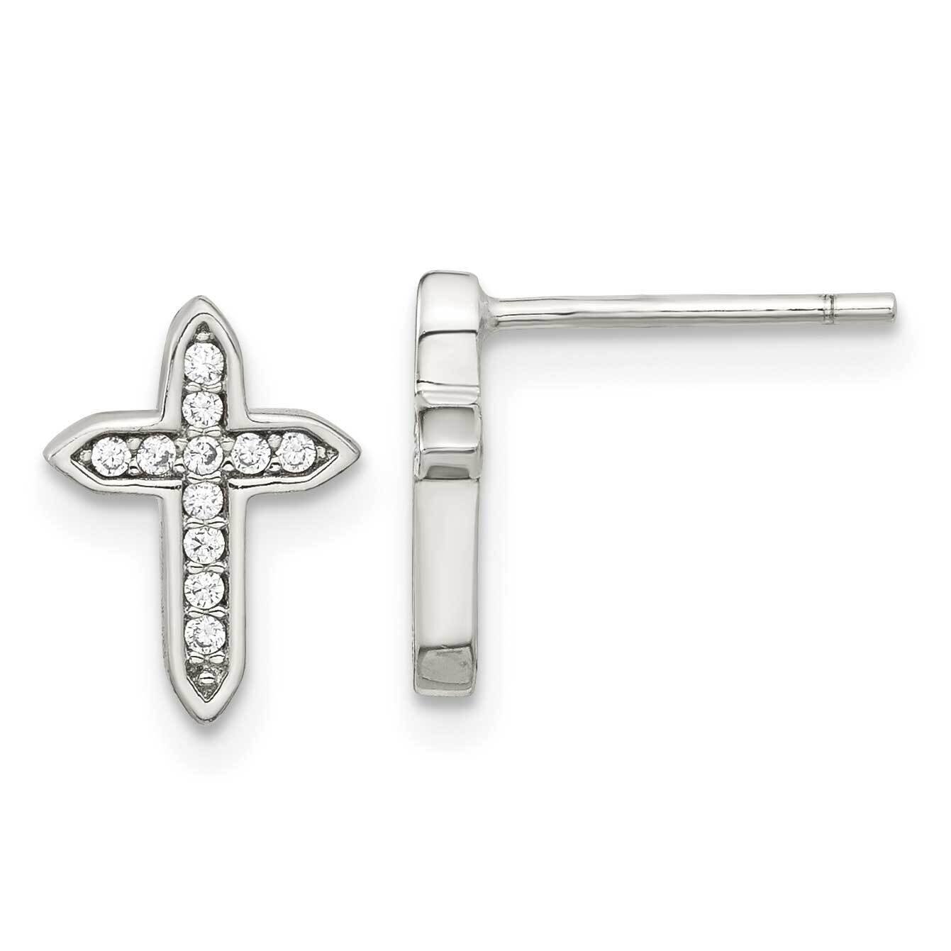 CZ Diamond Cross Post Earrings Sterling Silver Rhodium-Plated QE16574, MPN: QE16574, 196904165201