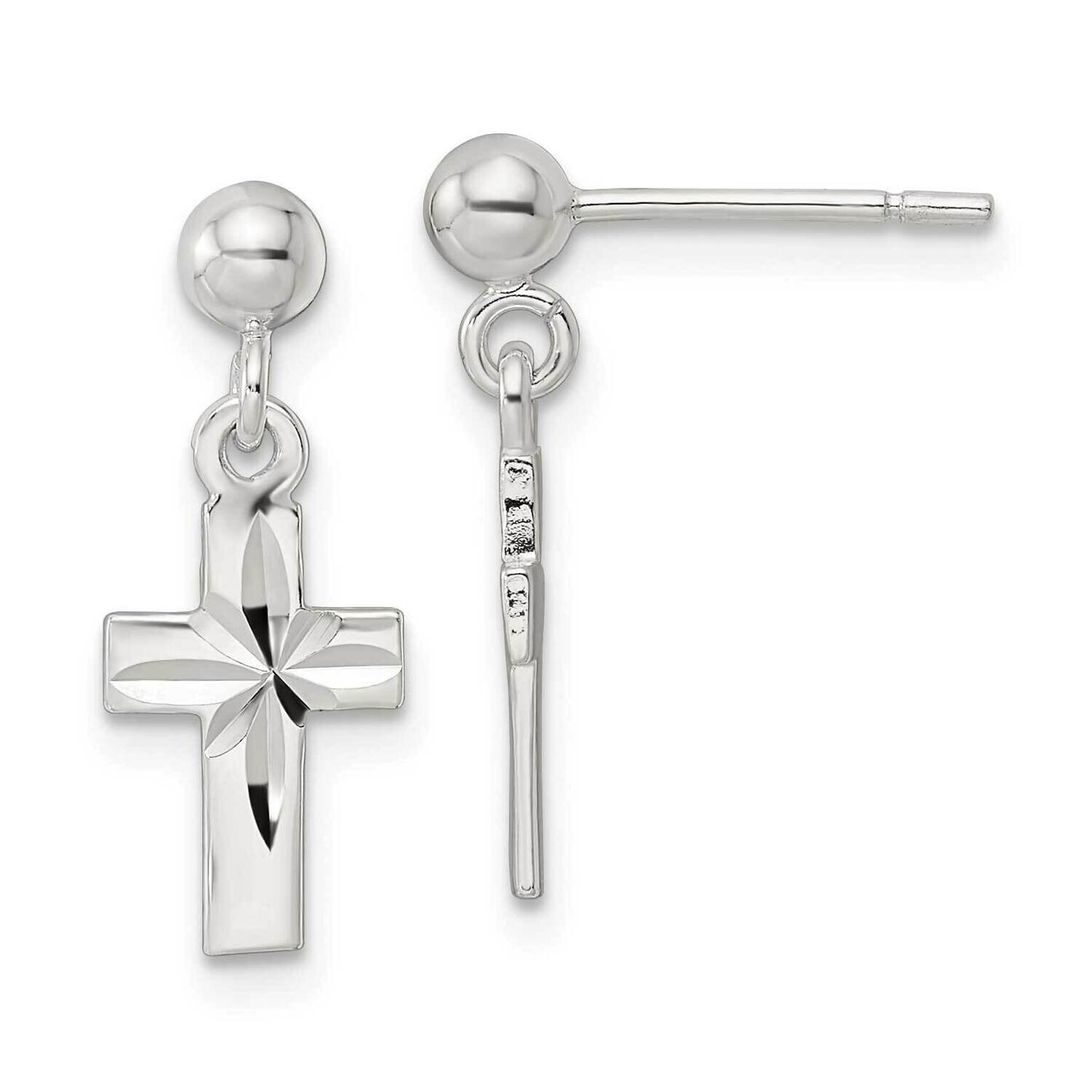 Diamond-Cut Cross Dangle Post Earrings Sterling Silver Polished QE16576, MPN: QE16576, 196904166000