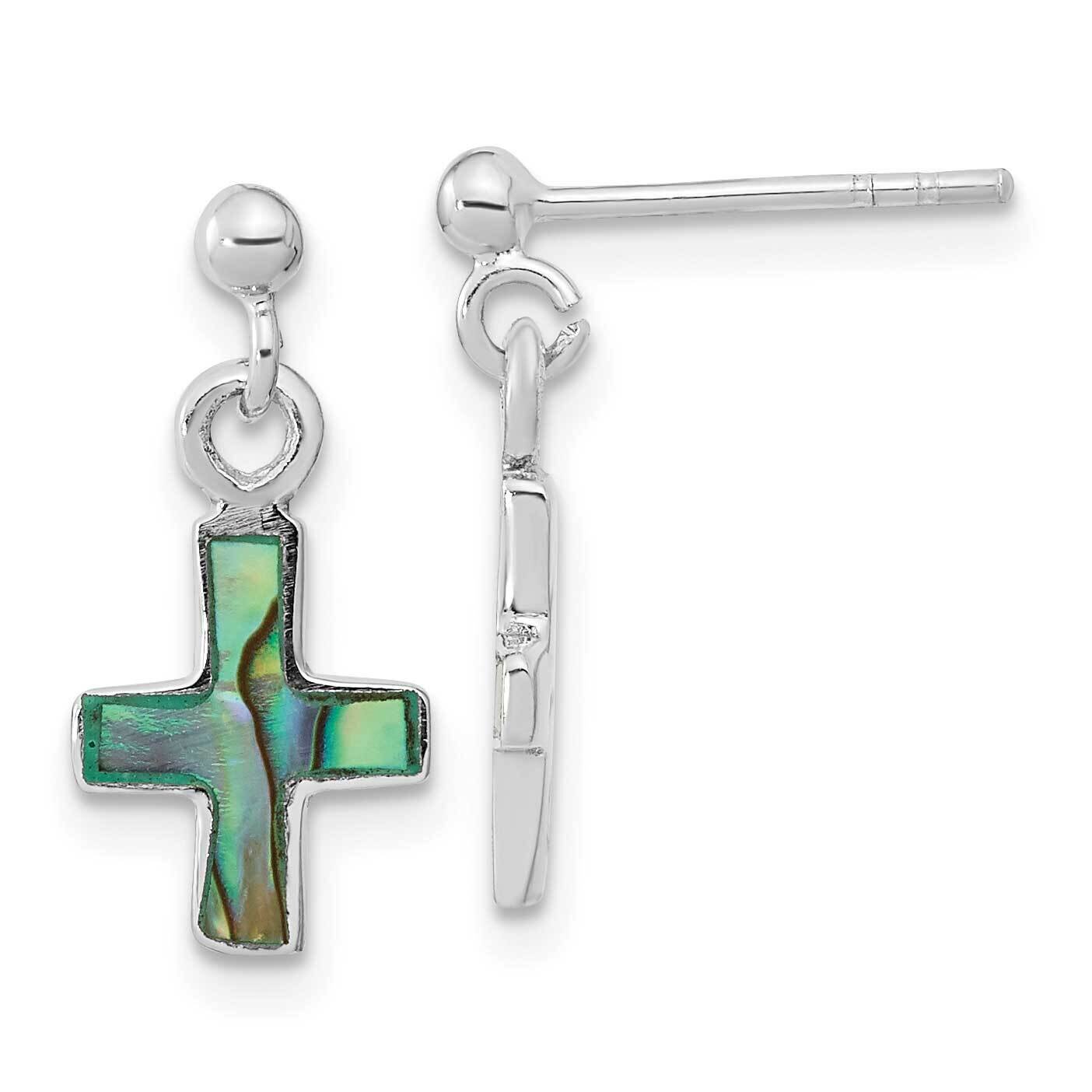 Abalone Cross Dangle Post Earrings Sterling Silver Rhodium-Plated Polished QE16577