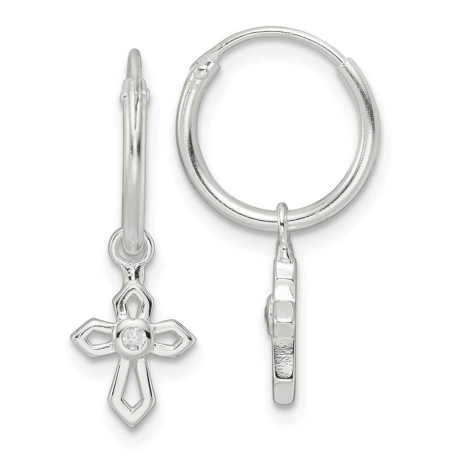 CZ Diamond Cross Endless Hoop Earrings Sterling Silver Polished QE16579, MPN: QE16579, 196904165973