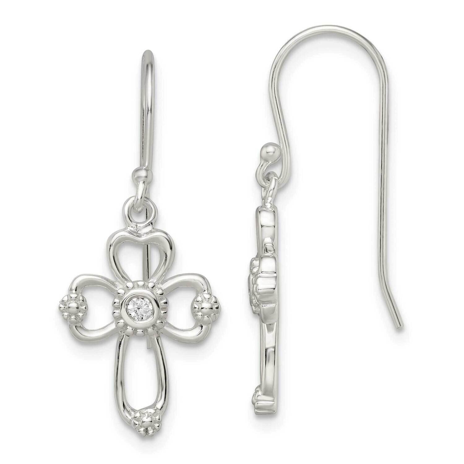 Cross Shepherd Hook Earrings Sterling Silver Cz Diamond QE16582