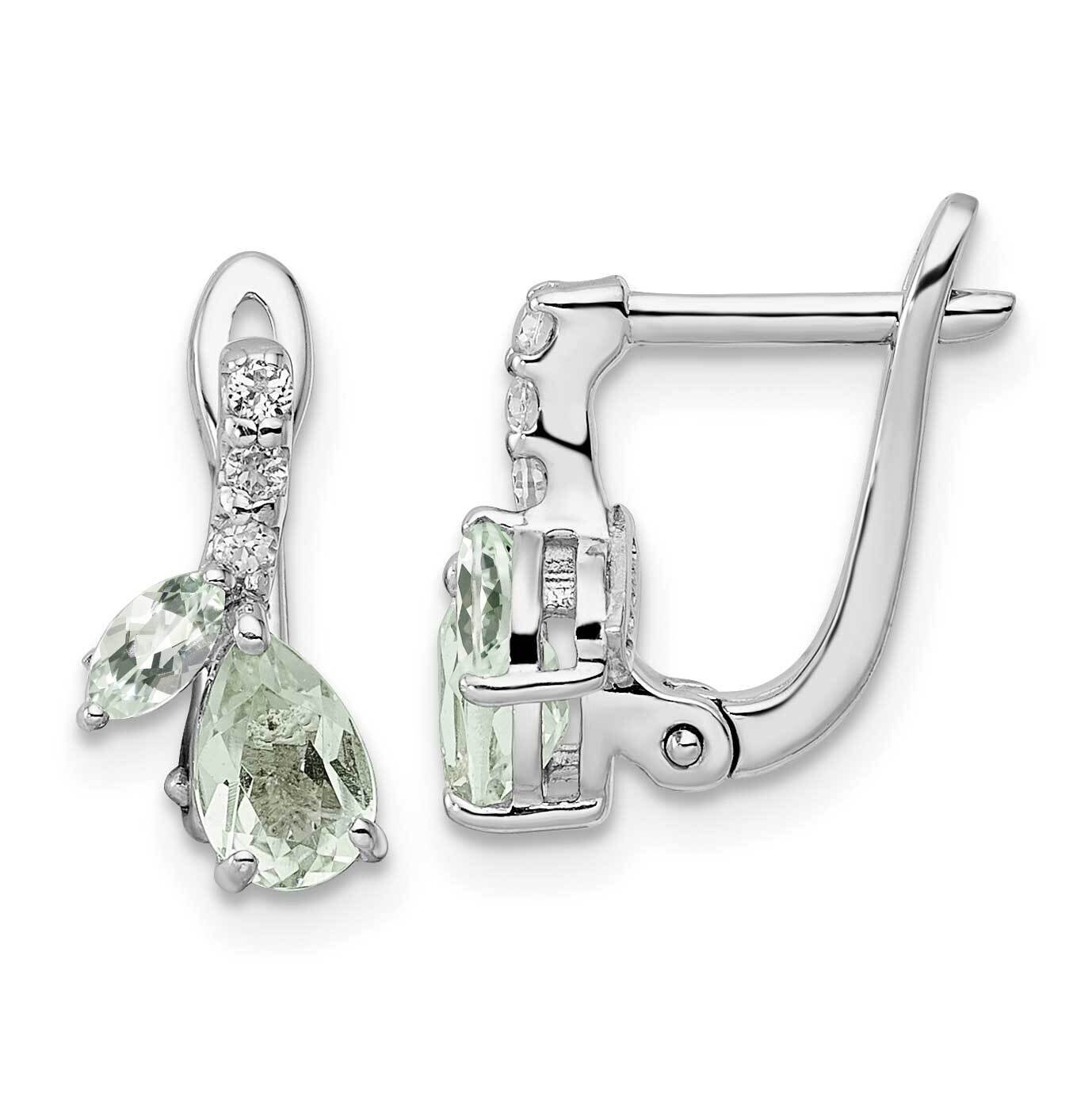 1.85T.W. Green Quartz White Topaz Hinged Earrings Sterling Silver Rhodium-Plated QE16641AG, MPN: QE…