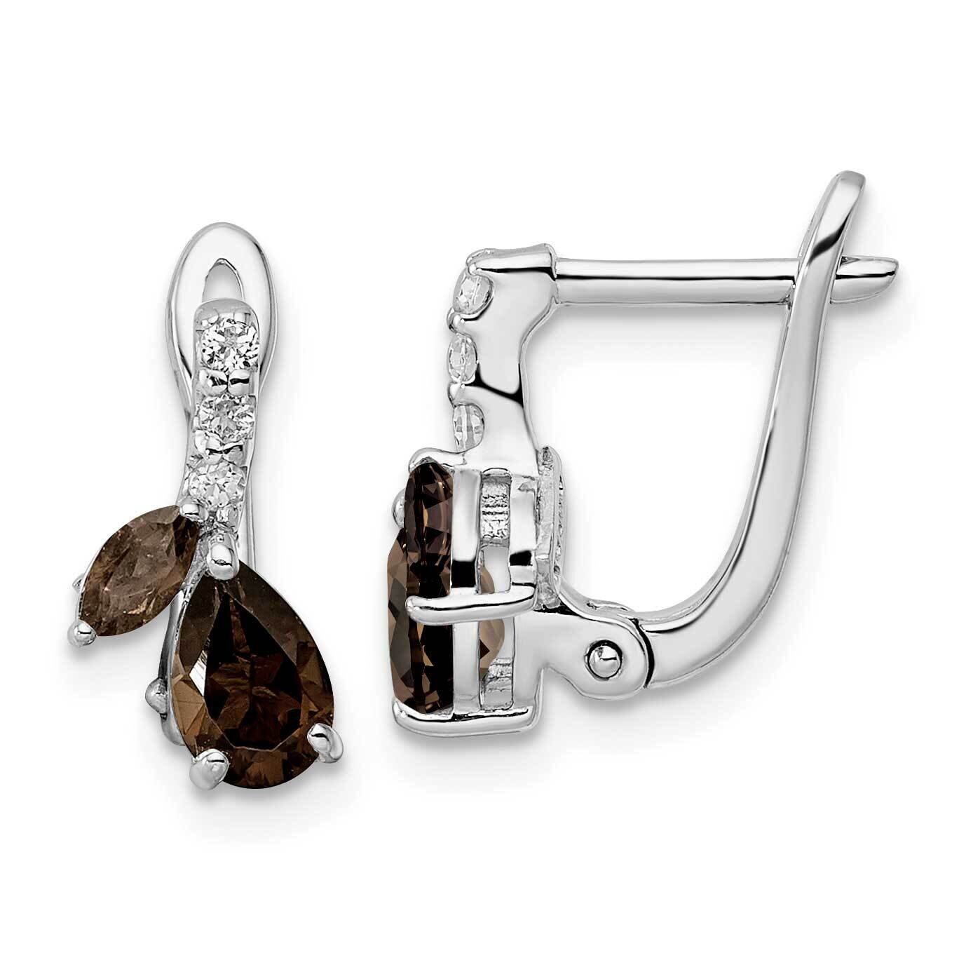 1.79T.W. Smoky Quartz White Topaz Hinged Earrings Sterling Silver Rhodium-Plated QE16641SQ, MPN: QE…