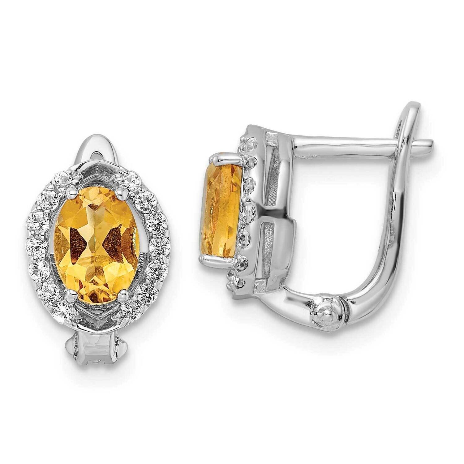 1.77T.W. Citrine White Topaz Oval Hinged Earrings Sterling Silver Rhodium-Plated QE16644CI, MPN: QE…