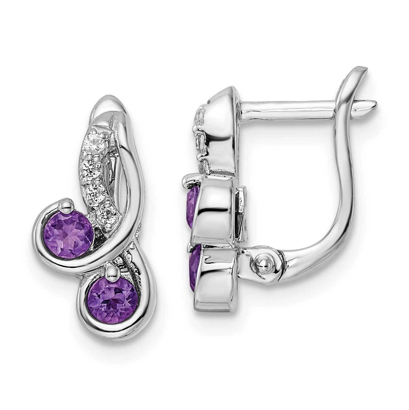 .53T.W. Amethyst White Topaz Swirl Hinged Earrings Sterling Silver Rhodium-Plated QE16645AM, MPN: Q…