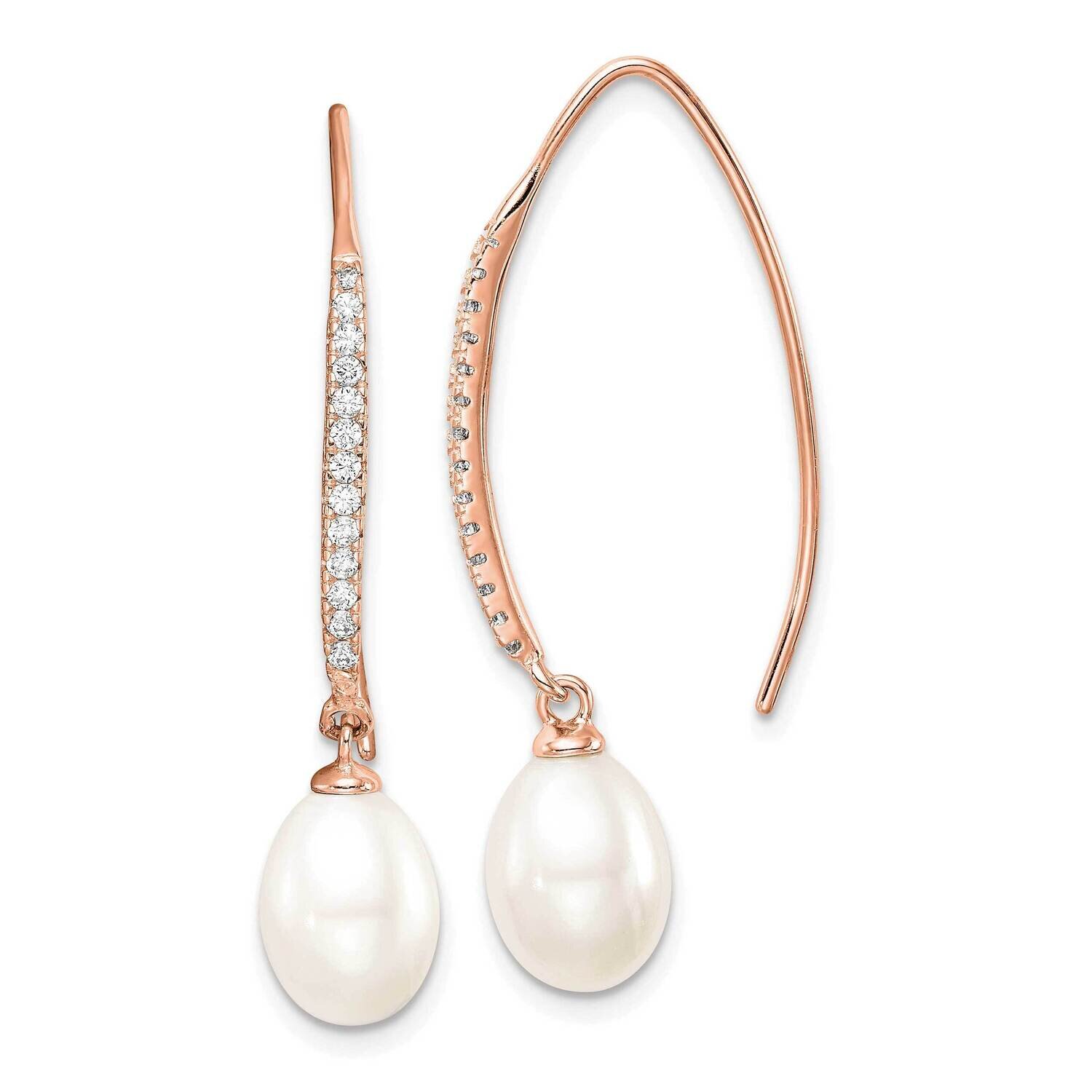 CZ Diamond 9x7mm White Teardrop Fwc Pearl Earrings Sterling Silver Rose-Tone QER15366, MPN: QER1536…