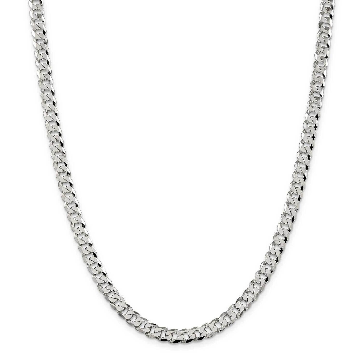 6mm Beveled Curb Chain 30 Inch Sterling Silver QFB150-30