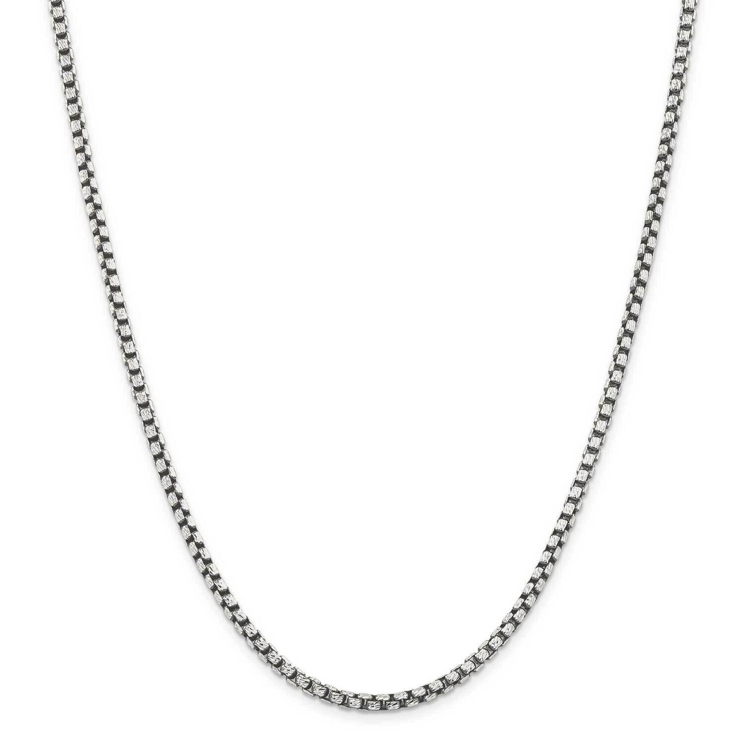 3.5mm Diamond-Cut Round Box Chain 26 Inch Sterling Silver Antiqued QFC136-26, MPN: QFC136-26, 88395…