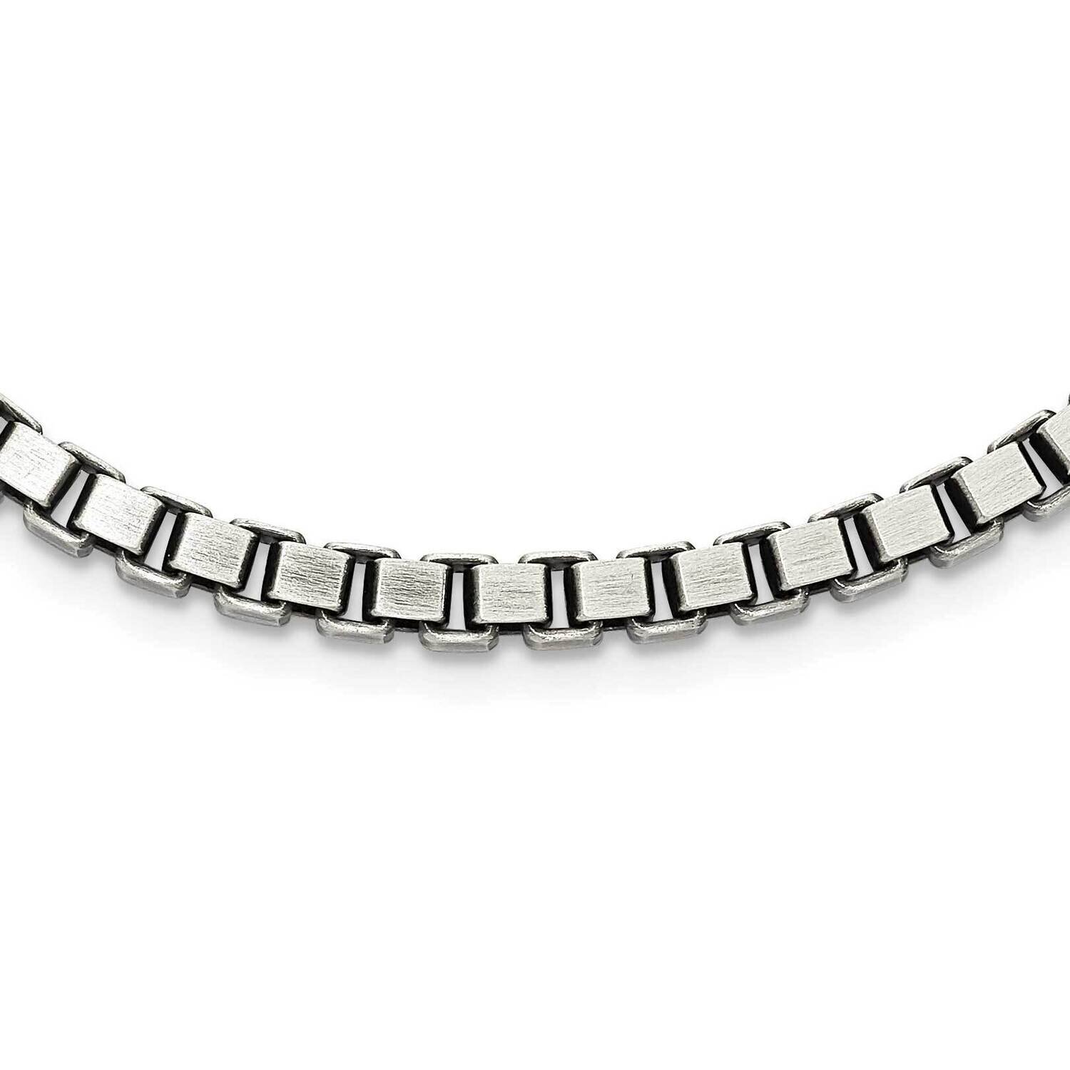 Brushed Box Chain Necklace 24 Inch Sterling Silver Antiqued QFC137-24