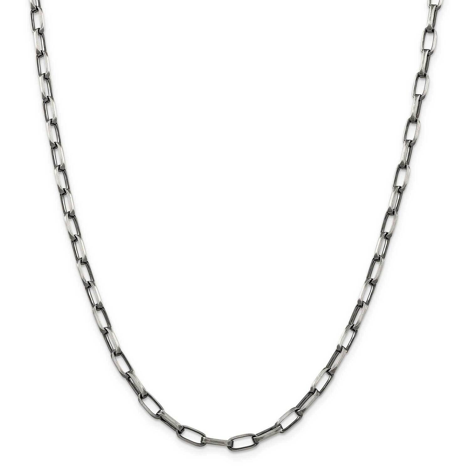 4.8mm Elongated Open Link Chain 26 Inch Sterling Silver Antiqued QFC139-26, MPN: QFC139-26,