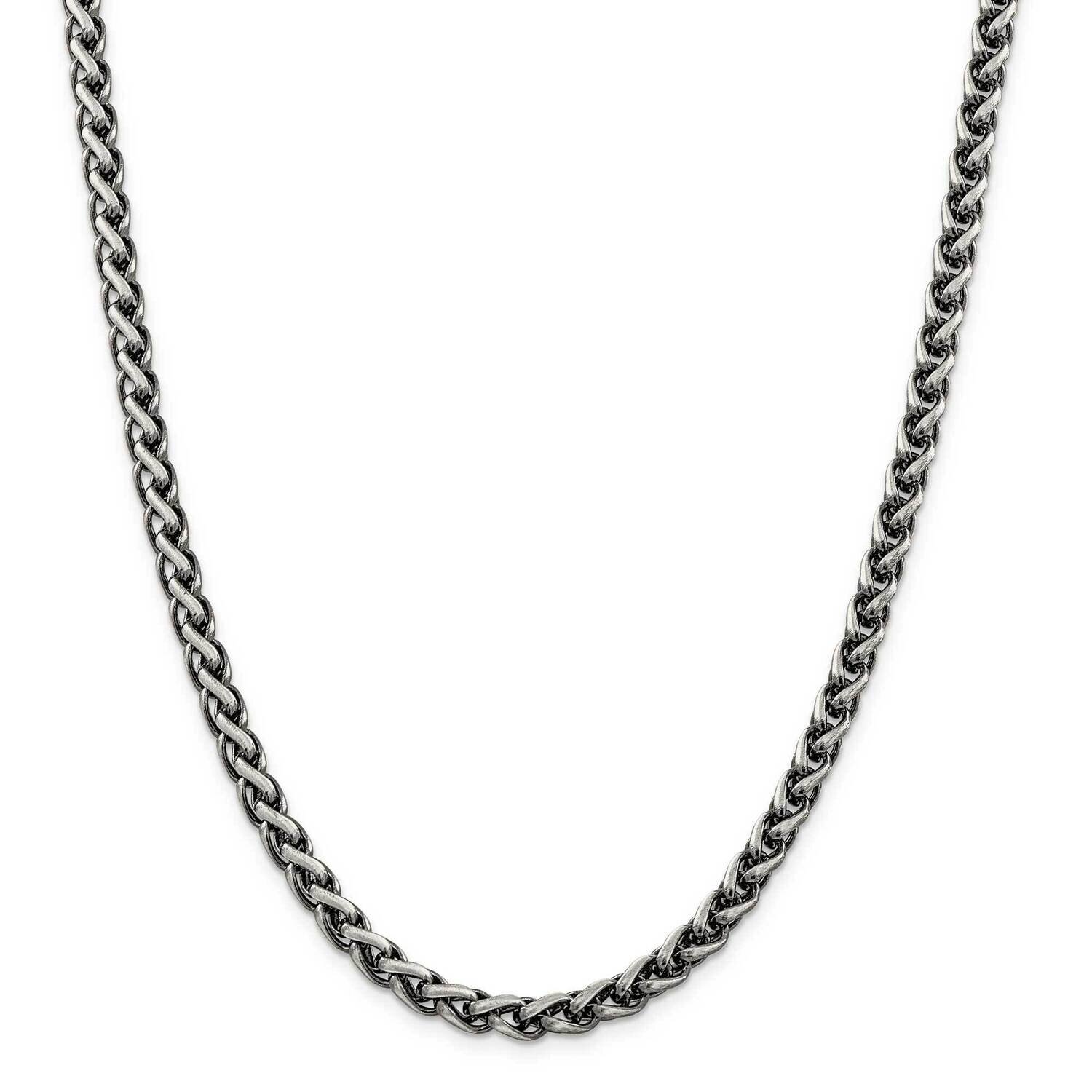 6mm Round Spiga Chain 26 Inch Sterling Silver Antiqued QFC143-26
