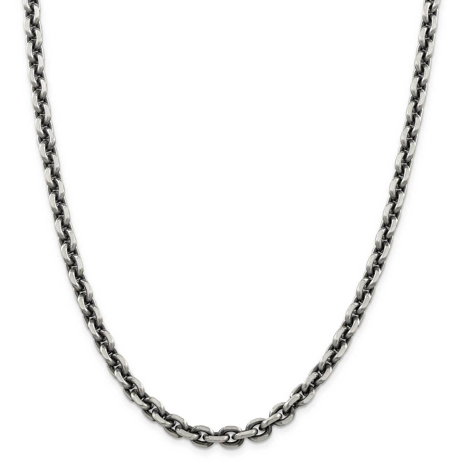 7.0mm Diamond-Cut Elongated Open Link Chain 26 Inch Sterling Silver Antiqued QFC144-26, MPN: QFC144…