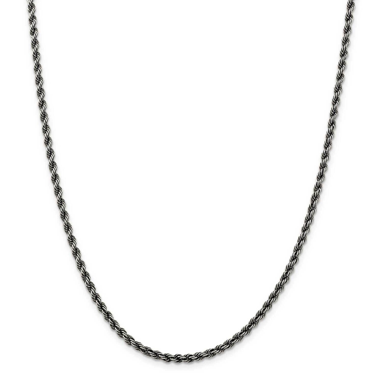 Rhodium-Plated 3mm Rope Chain 22 Inch Sterling Silver QFC201-22, MPN: QFC201-22,