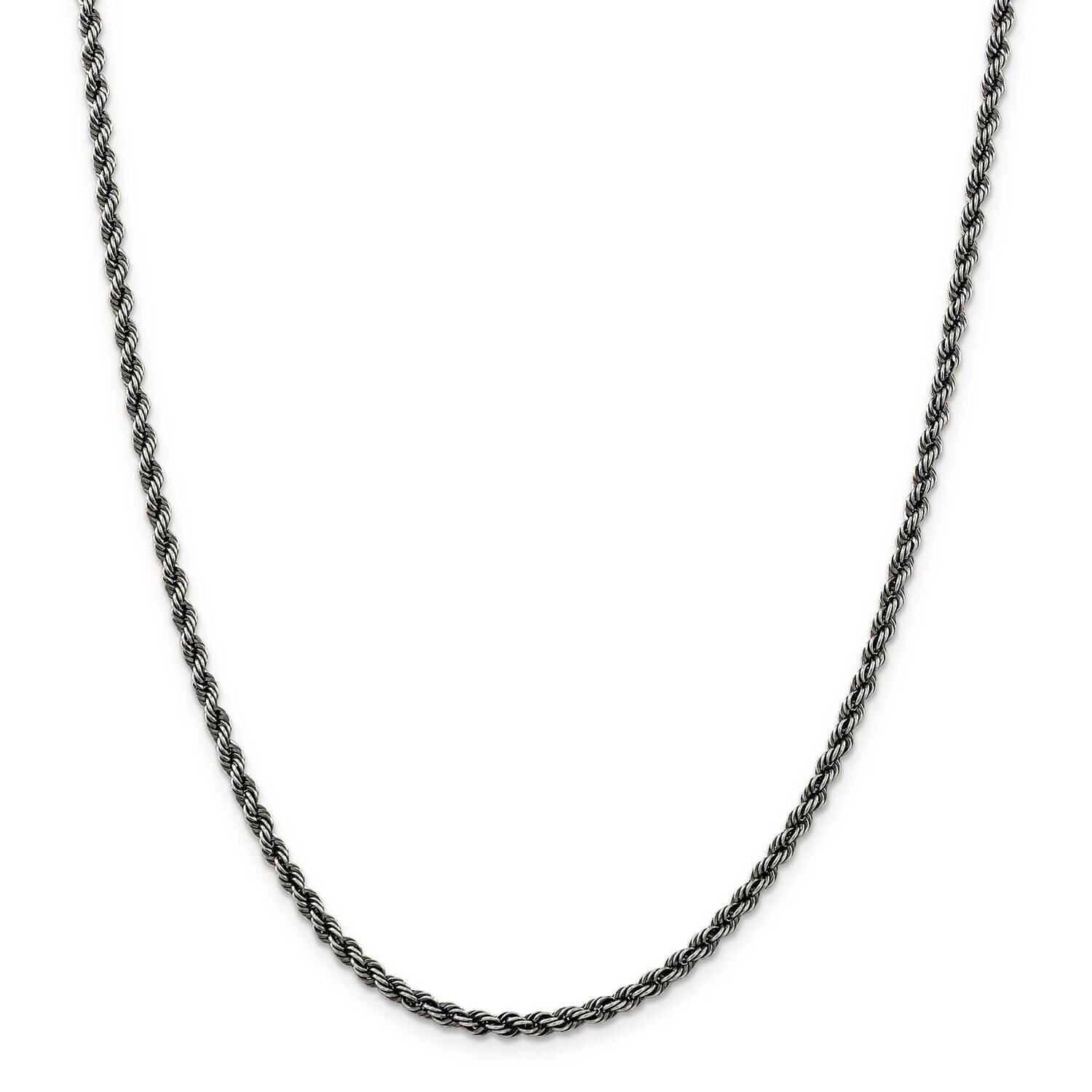 Rhodium-Plated 3mm Rope Chain 26 Inch Sterling Silver QFC201-26