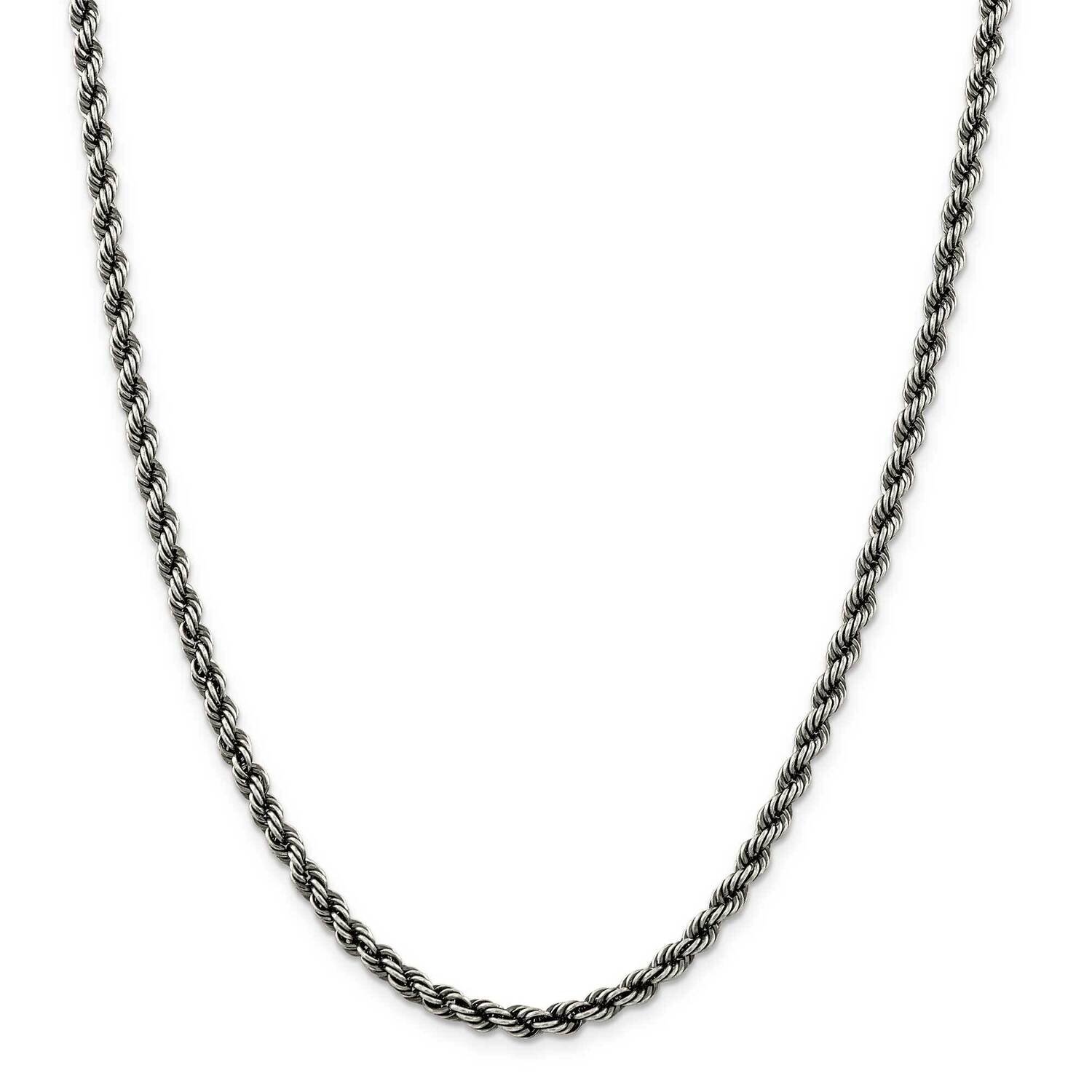 Rhodium-Plated 4mm Rope Chain 22 Inch Sterling Silver QFC202-22, MPN: QFC202-22,