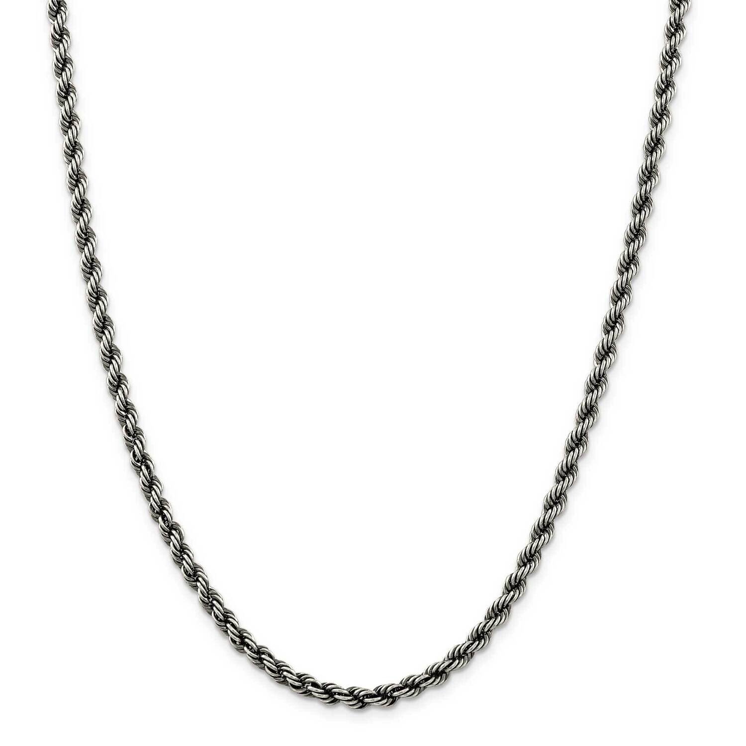 Rhodium-Plated 4mm Rope Chain 26 Inch Sterling Silver QFC202-26