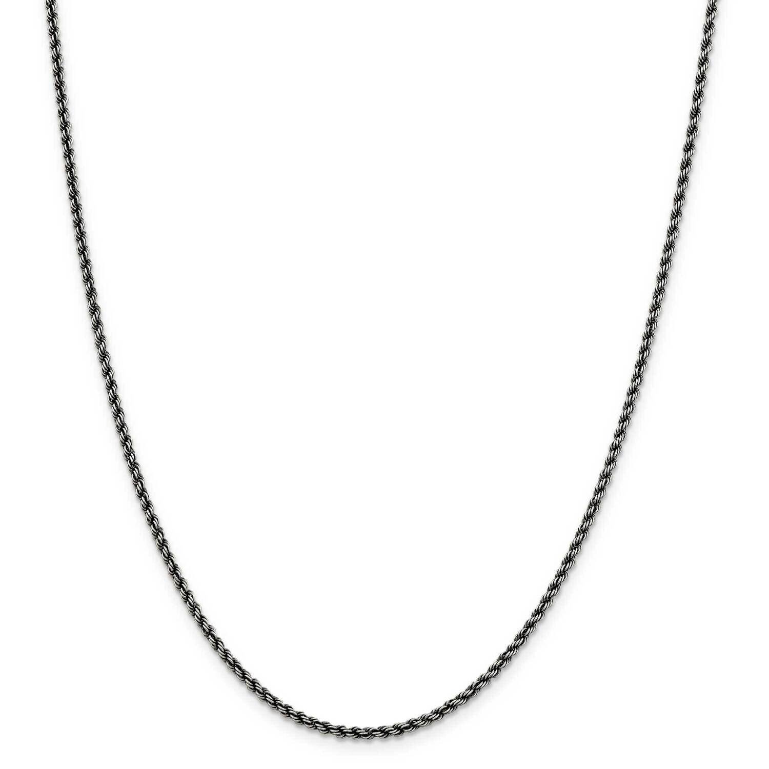 Rhodium-Plated 2.3mm Rope Chain 26 Inch Sterling Silver QFC209-26, MPN: QFC209-26,