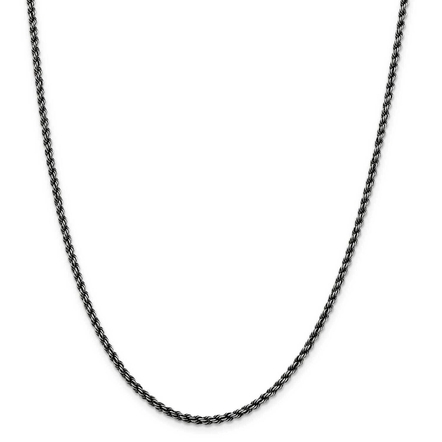 Rhodium-Plated 2.5mm Rope Chain 26 Inch Sterling Silver QFC210-26, MPN: QFC210-26,