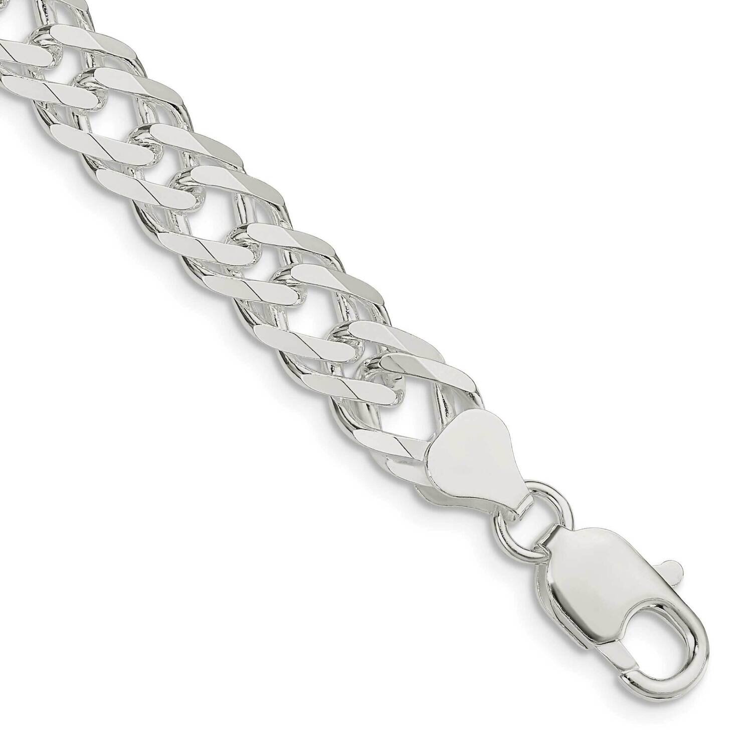 7.75mm 6 Side Diamond-Cut Flat Double Curb Chain 7 Inch Sterling Silver QFC219-7