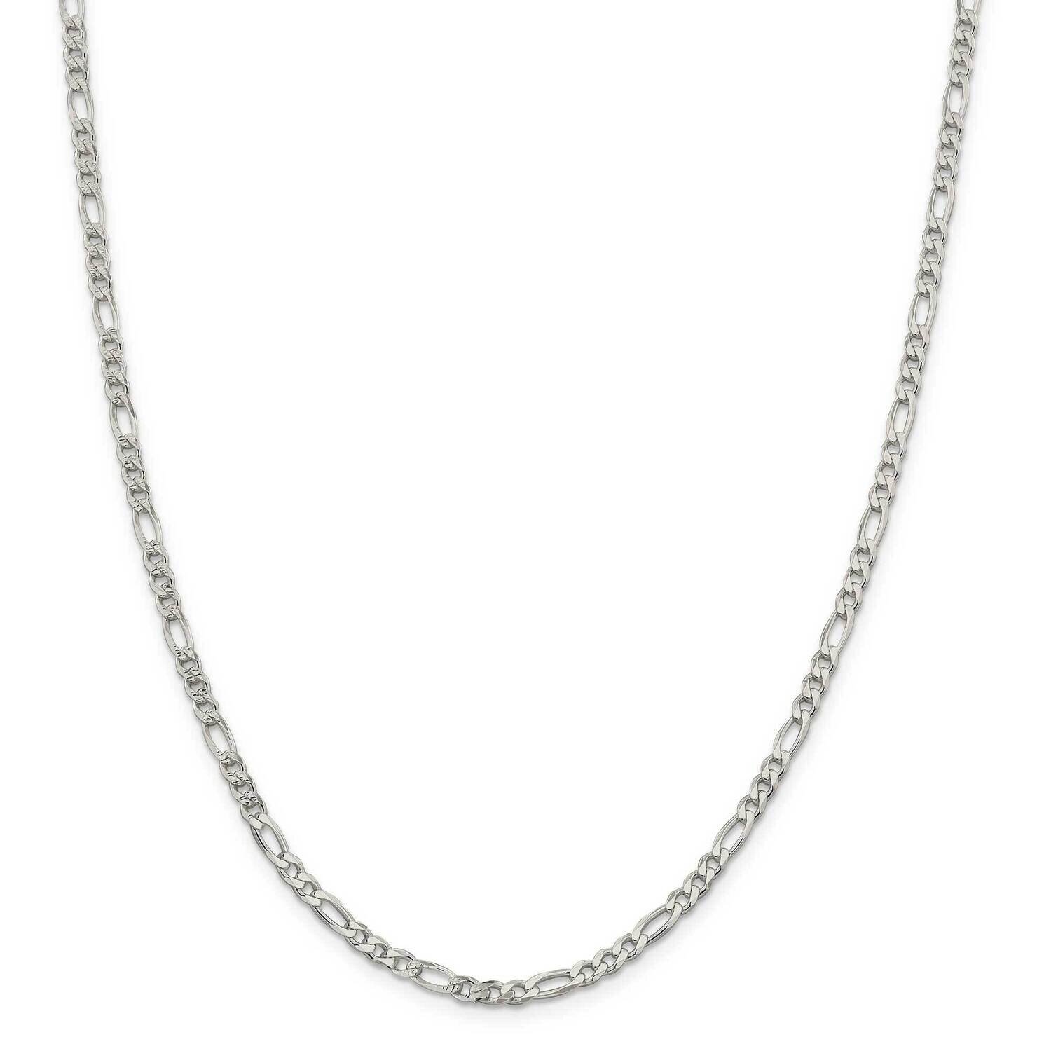 4mm Pave Flat Figaro Chain 30 Inch Sterling Silver QFF100-30, MPN: QFF100-30,