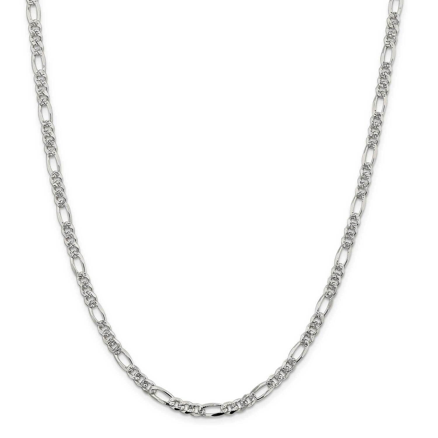 4.75mm Pave Flat Figaro Chain 28 Inch Sterling Silver QFF120-28