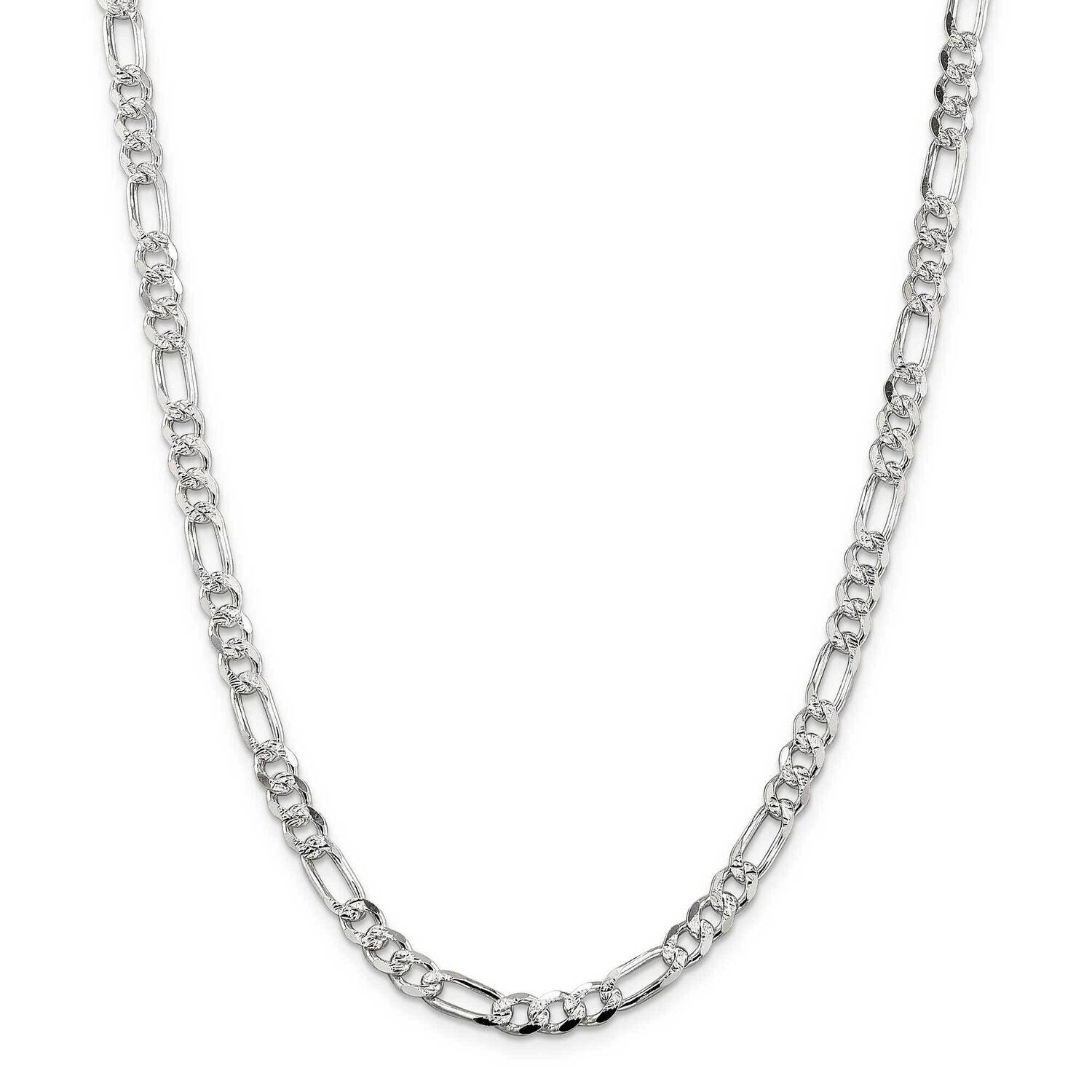 5.5mm Pave Flat Figaro Chain 28 Inch Sterling Silver QFF150-28, MPN: QFF150-28,