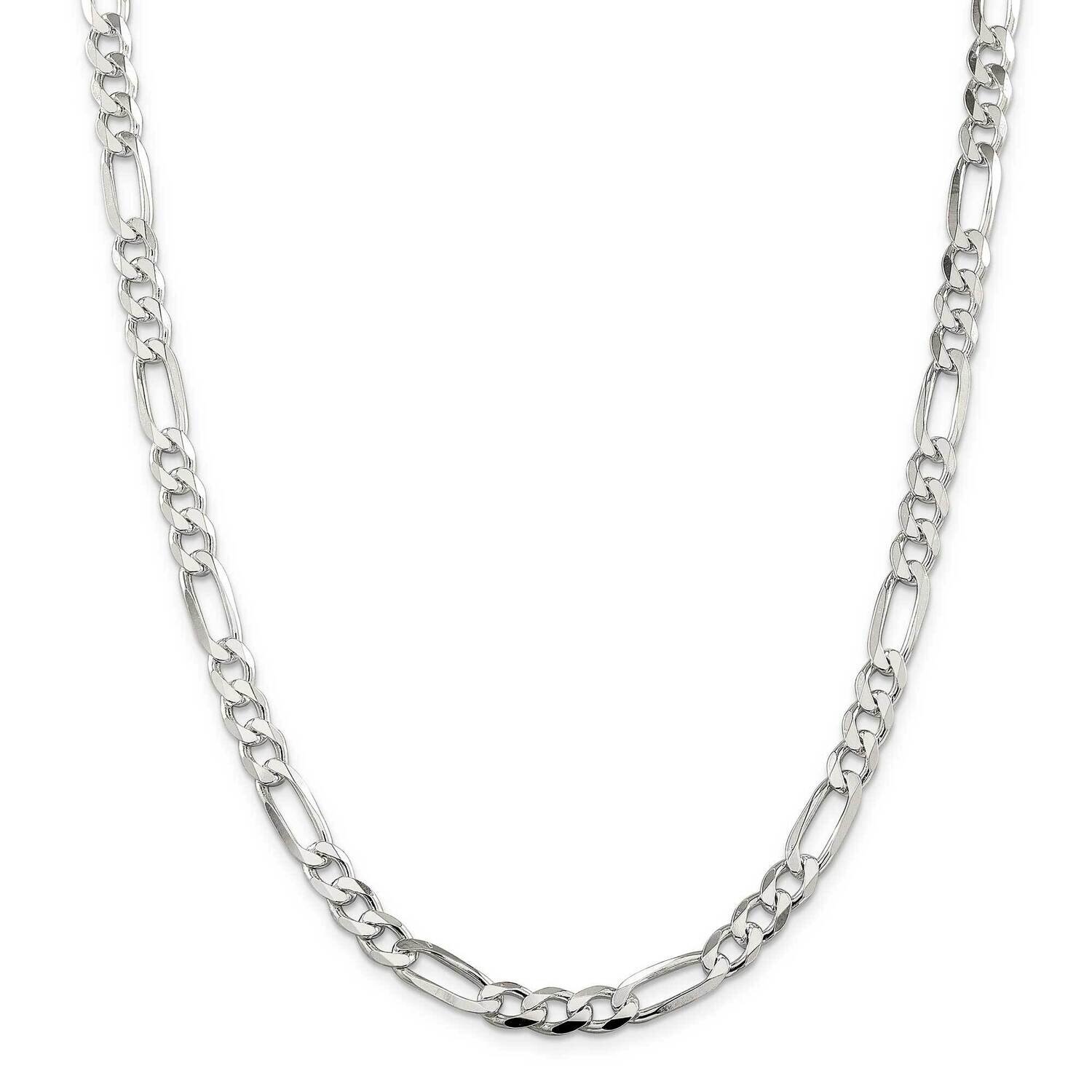 7mm Pave Flat Figaro Chain 28 Inch Sterling Silver QFF180-28