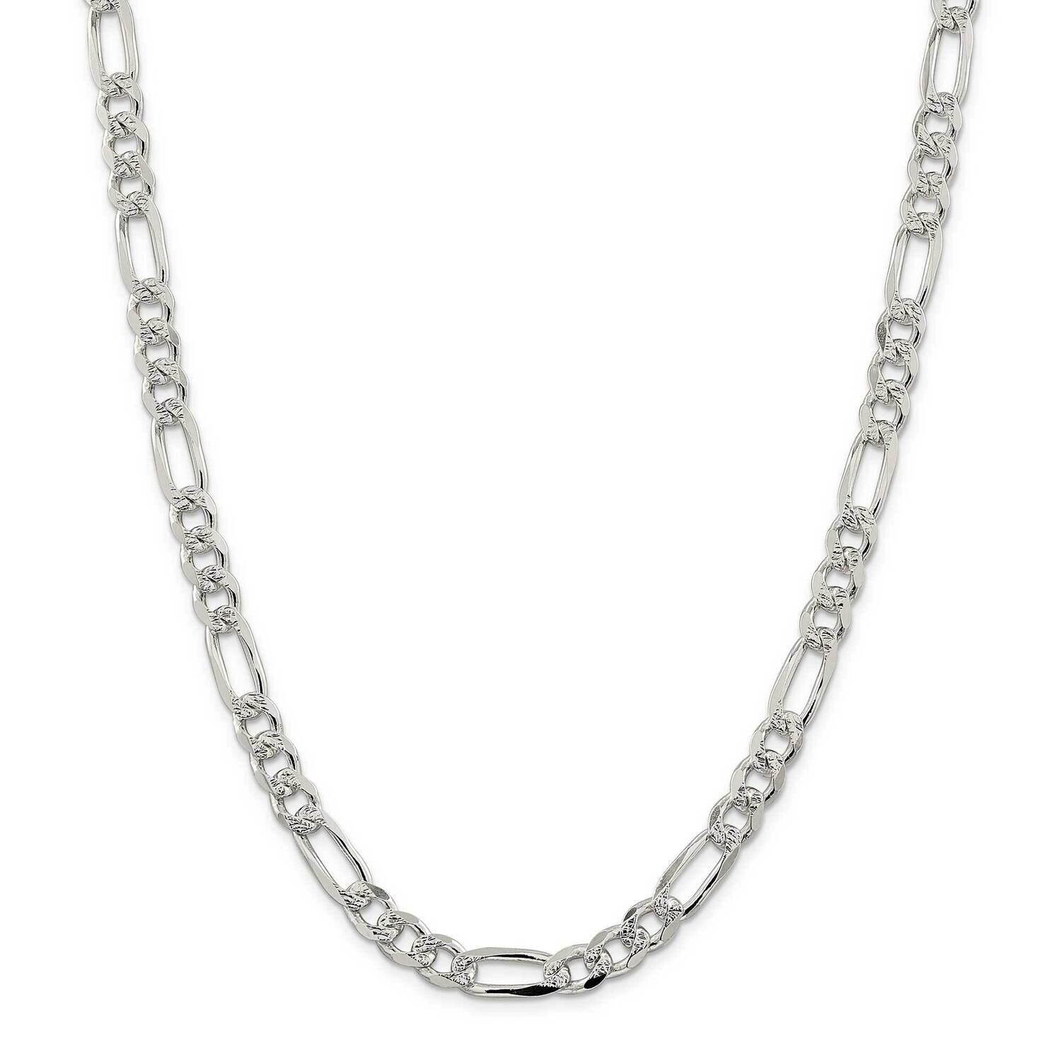 8mm Pave Flat Figaro Chain 28 Inch Sterling Silver QFF220-28, MPN: QFF220-28,